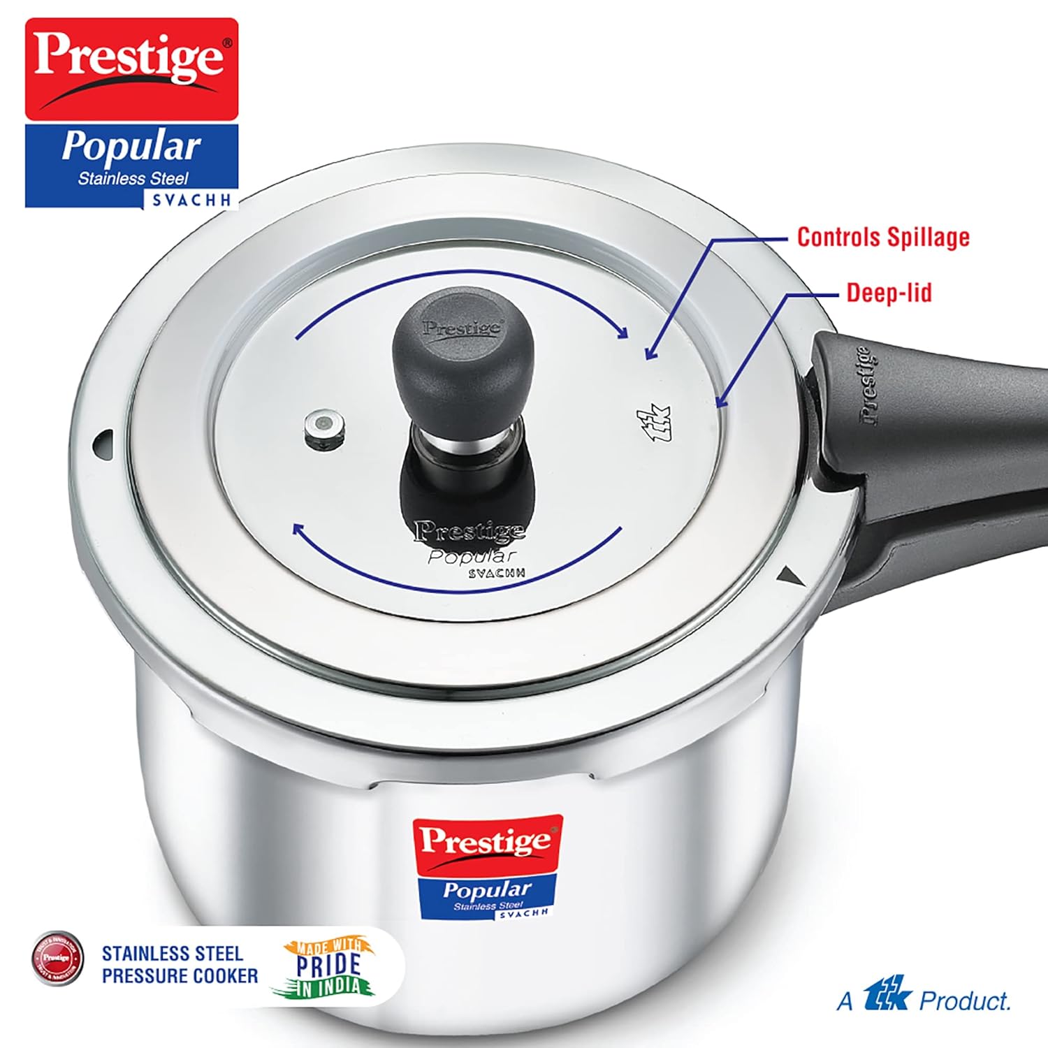 Prestige Svachh 5L Stainless Steel Pressure Cooker - Fast & Safe Cooking for Indian, Asian & American Cuisine | Perfect for Home, Kitchen & Camping Use