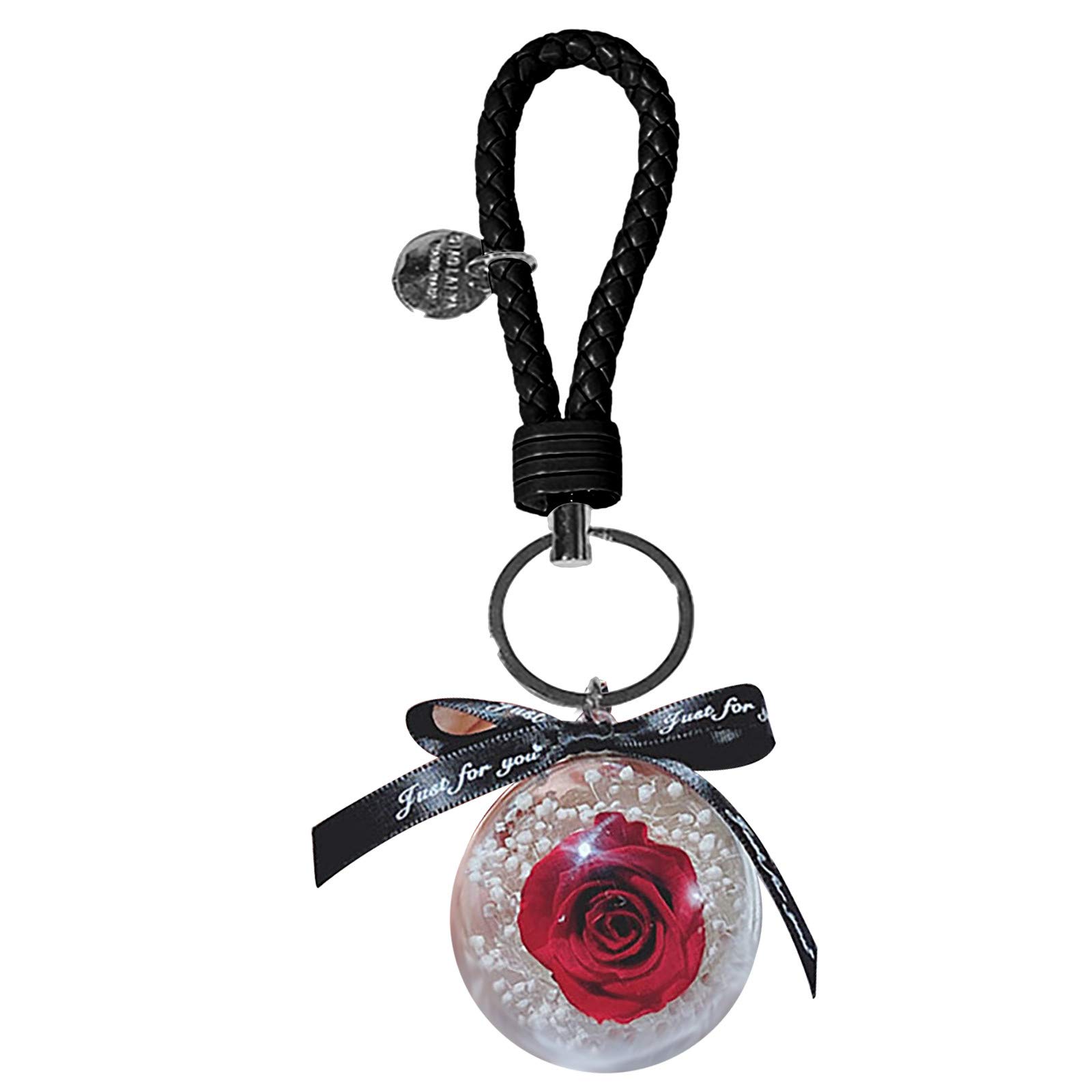Boddenly Genuine Leather Car Keychain with Eternal Rose Ring - Elegant Key Holder & Decorative Hanging Statue (Black, One Size) - Perfect for Car Keys, Home Decor, and Gift Giving