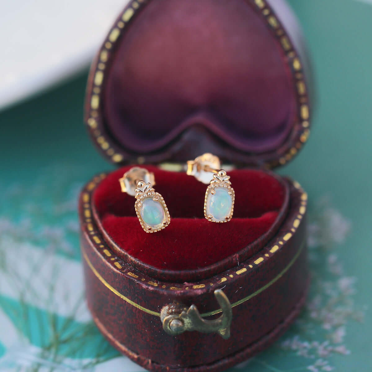 14K Gold Natural Opal Baguette Stud Earrings for Women | HJZB 426 | Elegant Everyday Jewelry & Special Occasion Gift