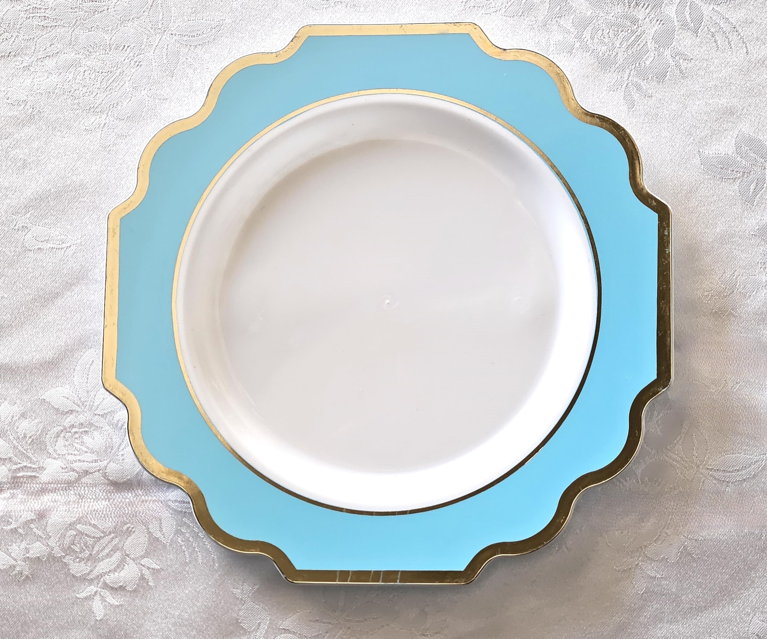 960-Piece Heavyweight Disposable Plastic Plate Set for Weddings & Parties - Includes 120 x 10.5'' Plates, 120 x 8'' Plates, Silverware, Cups & Napkins (Imperial Aqua & Gold) - Perfect for Large Gatherings, Catering Events & Special Occasions