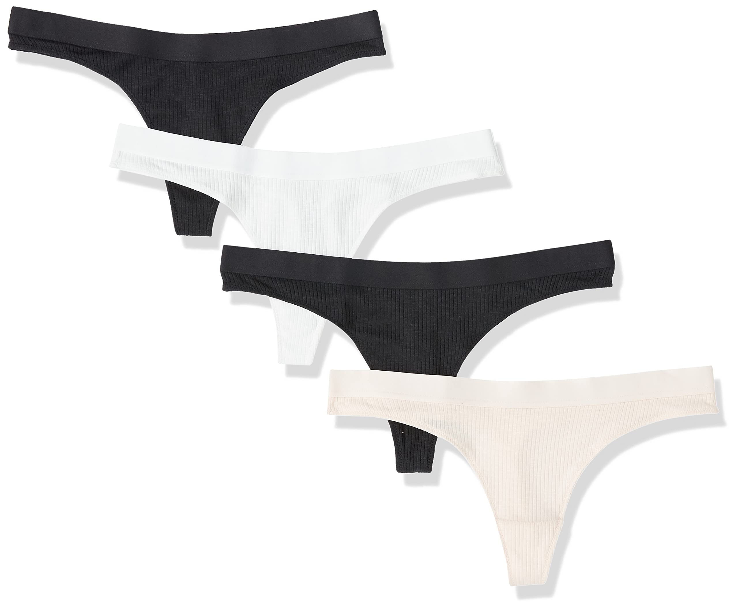 Amazon Essentials Women's Ribbed Thong Underwear 4-Pack - Soft Stretch Comfort for Everyday Wear, Workout & Lounge