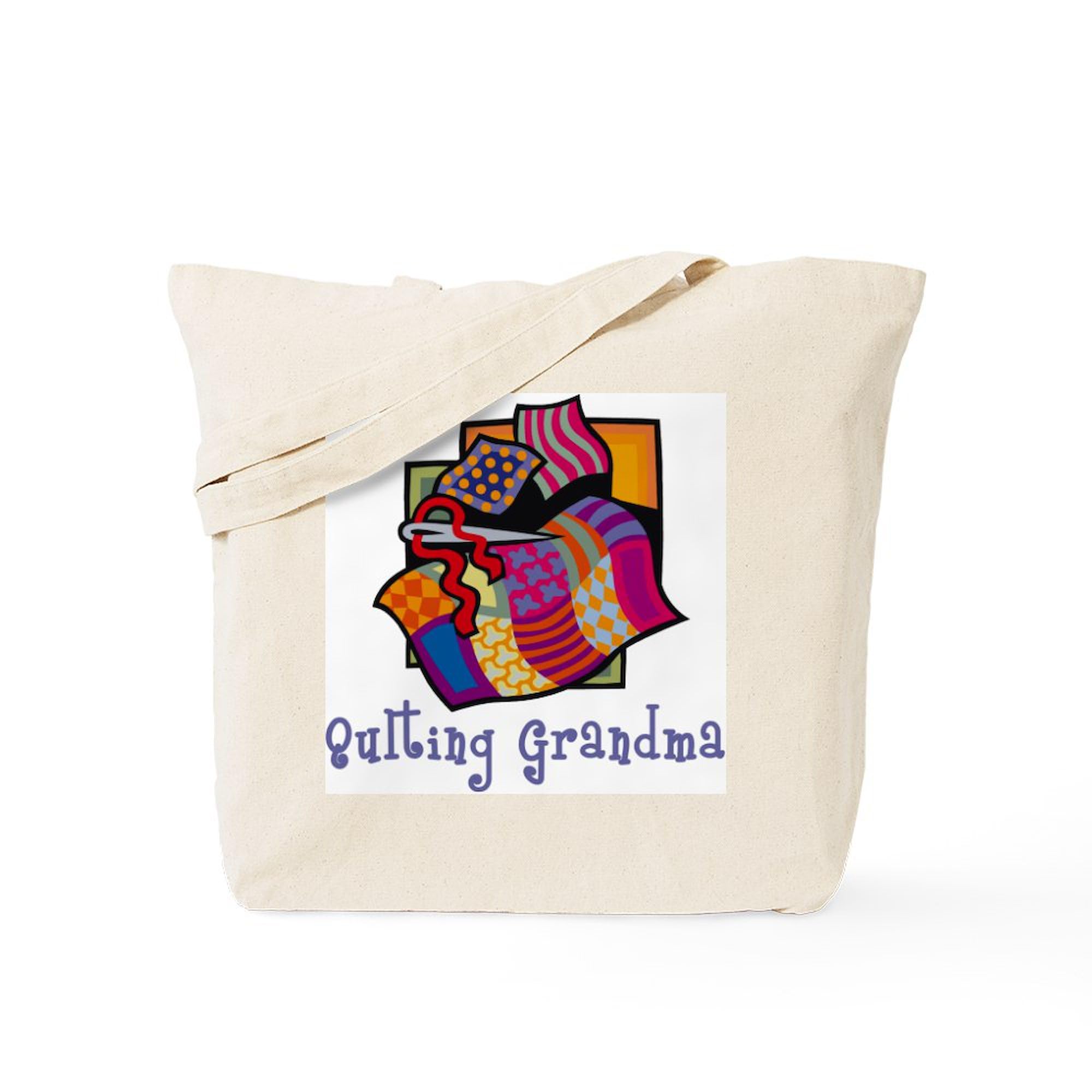Quilting Grandmother Tote Bag - Natural Canvas Reusable Shopping Bag for Women | Eco-Friendly Grocery Tote for Grandmas, Crafters & Quilters - Perfect for Farmers Market, Book Club & Sewing Supplies