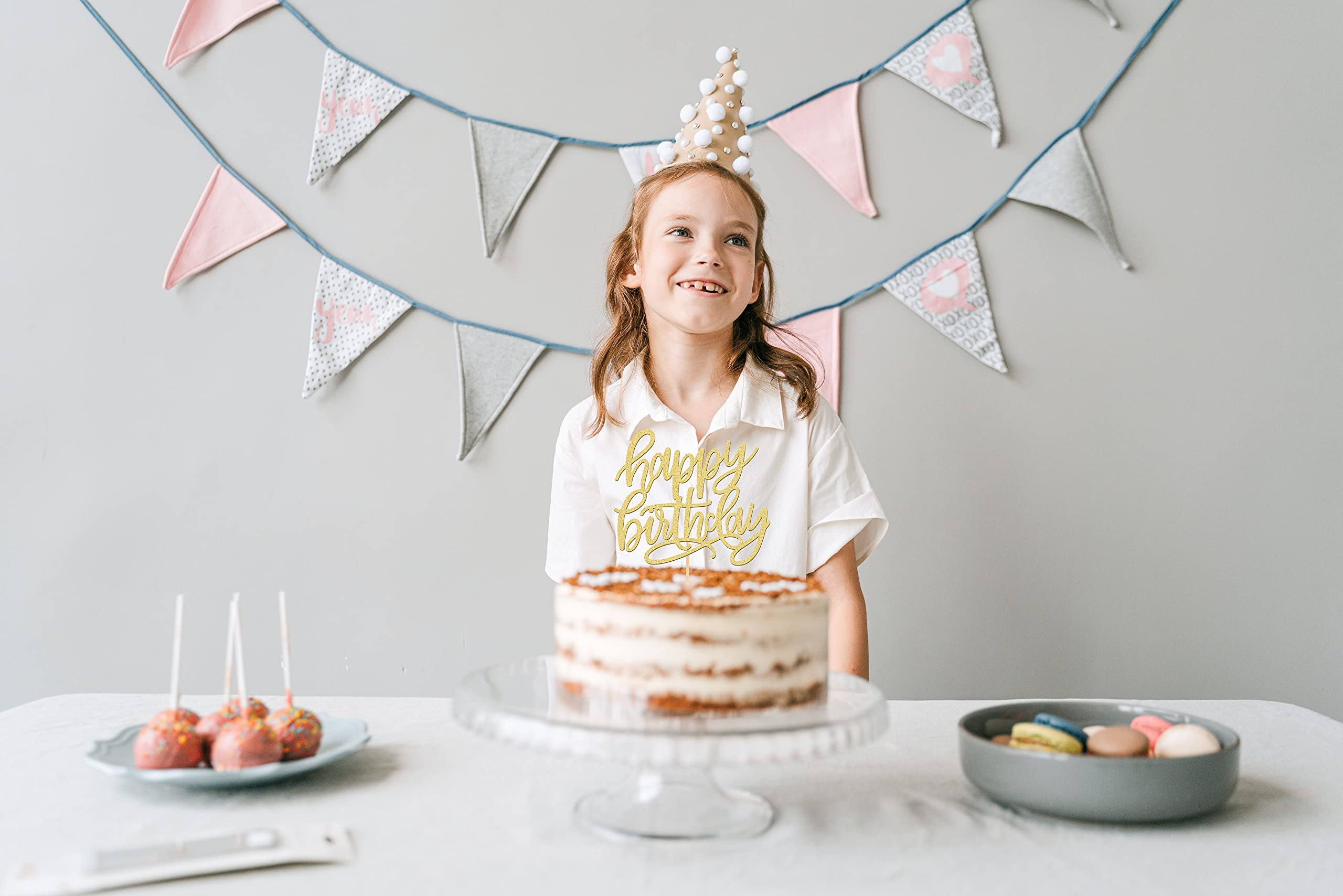 Golden Glitter Happy Birthday Cake Topper - Elegant Birthday Party Decorations for Cakes, Cupcakes & Desserts - Perfect for Birthday Signs, Photo Booth Props & Celebration Backdrops