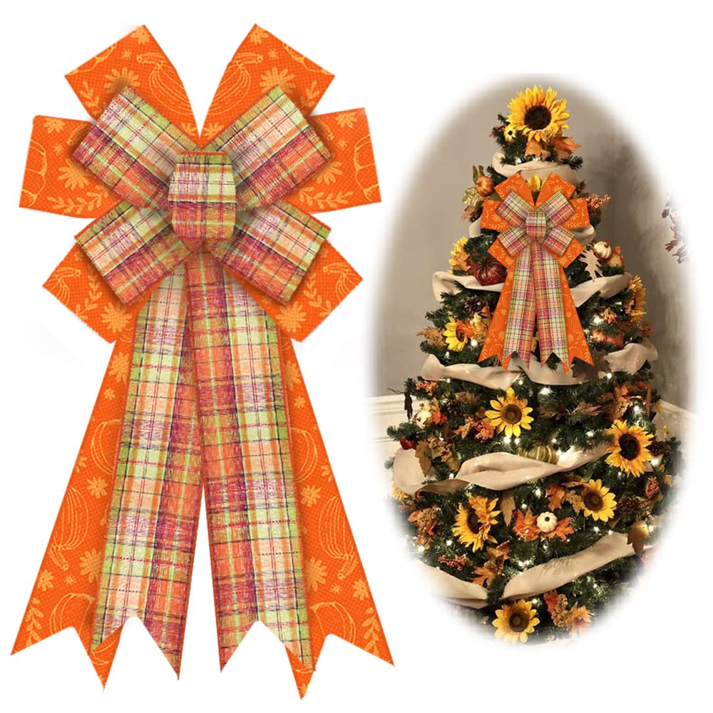 Fall Wreath Bows - Orange Buffalo Plaid for Thanksgiving & Farmhouse Decor