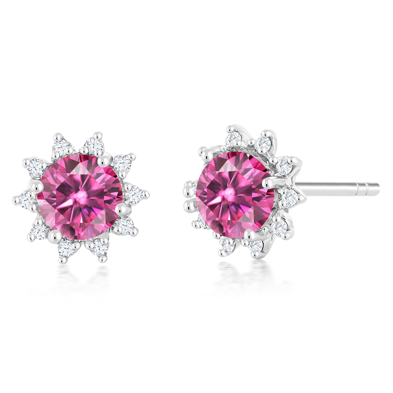 18K White Gold Gemstone & Diamond Halo Stud Earrings for Women | Birthstone Jewelry Gift | Elegant & Dainty for Weddings, Parties & Everyday Wear