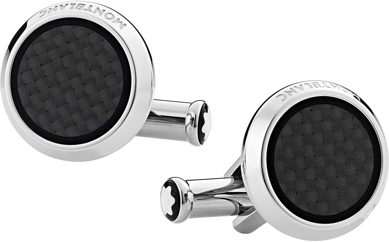 Montblanc Extreme 2.0 Round Stainless Steel Cufflinks with Carbon Fiber Effect - Silver & Black Luxury Cufflinks for Men & Women - Perfect for Formal Events, Weddings, and Business Attire