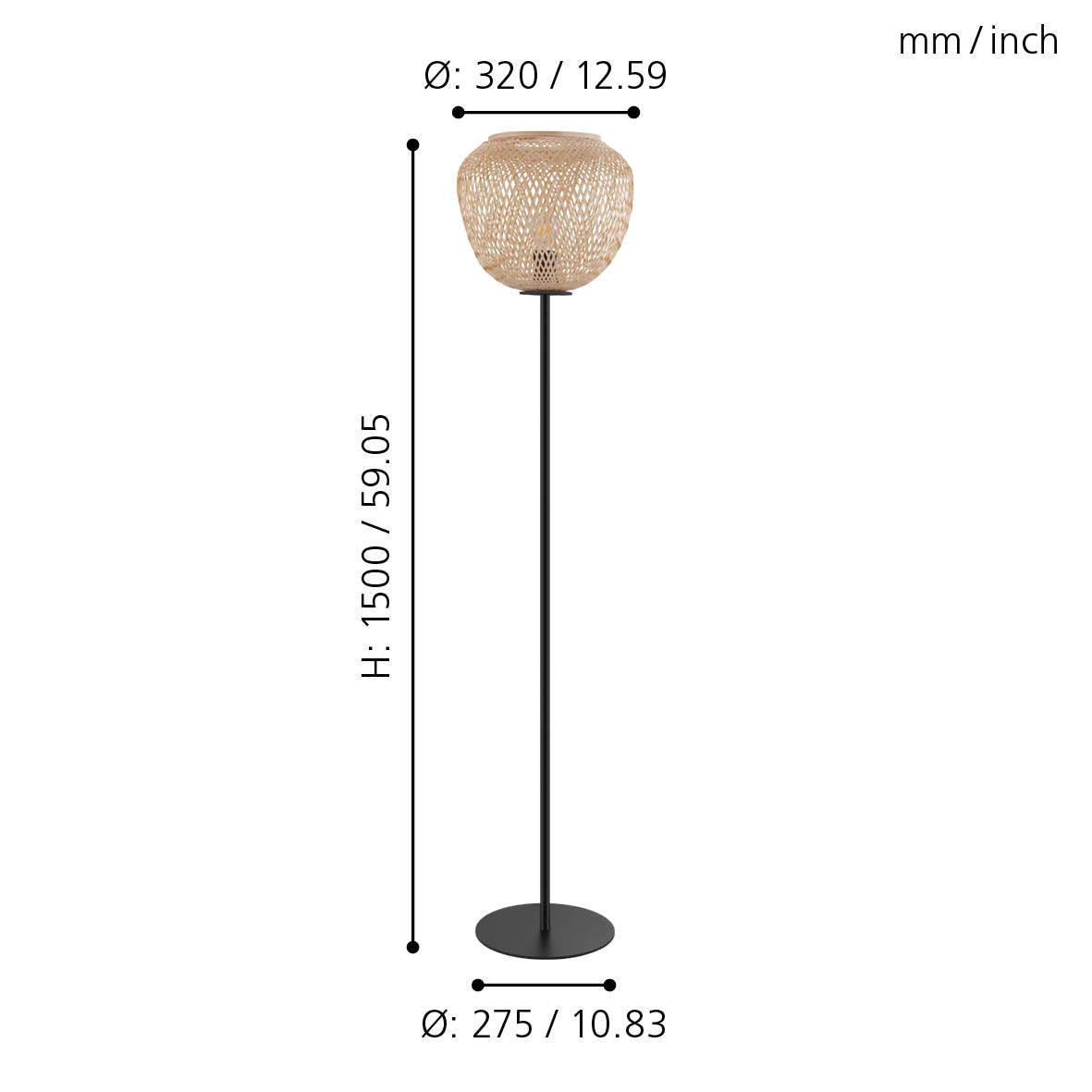 Eglo Dembleby Black Metal Floor Lamp with Wicker Lampshade - Modern Farmhouse Lighting for Living Room, Bedroom & Office Decor
