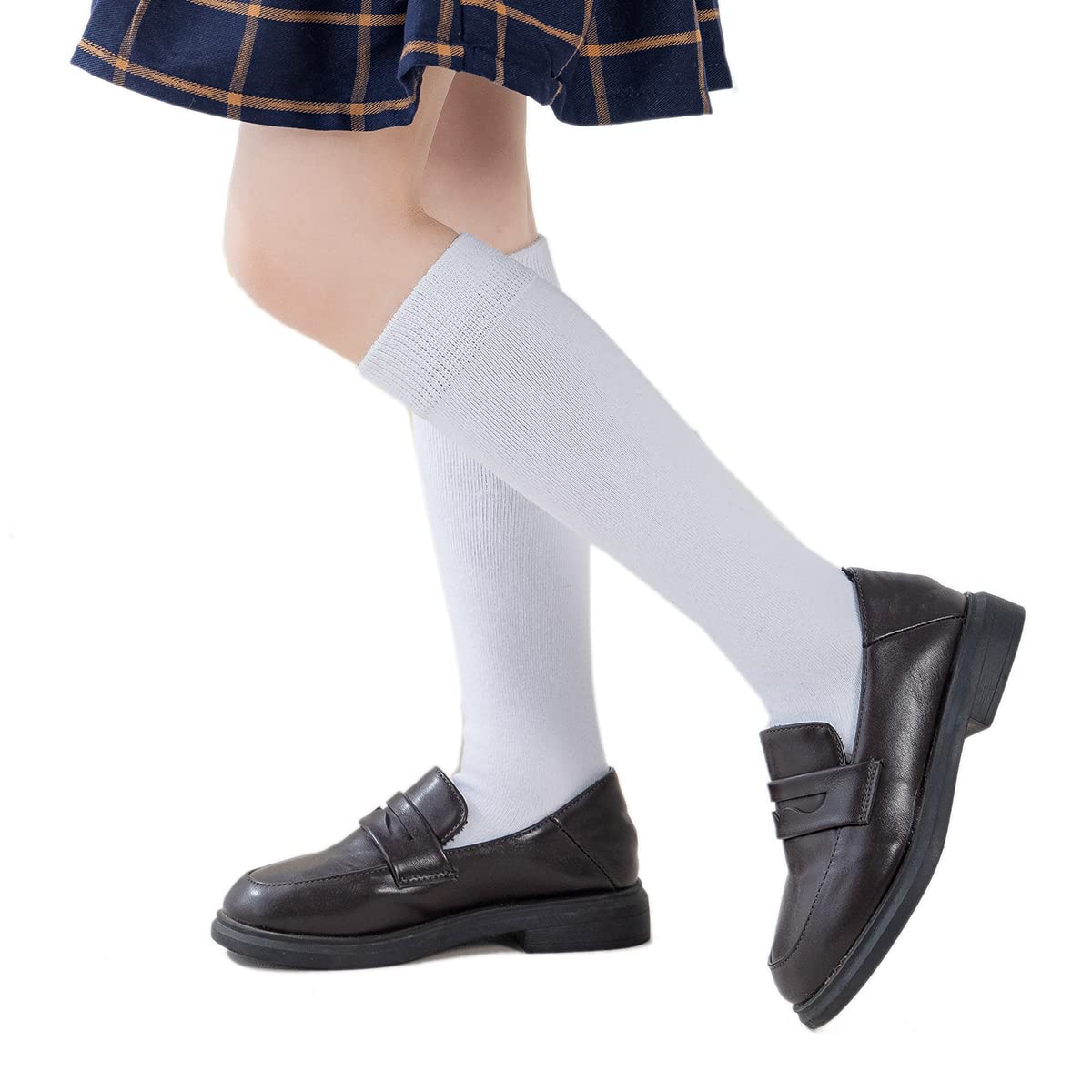 Marchare Kids Knee High Socks - Boys & Girls School Uniform Cotton Socks (White, Black, Grey) - 3/6 Pack - Seamless Comfort for School, Sports & Daily Wear