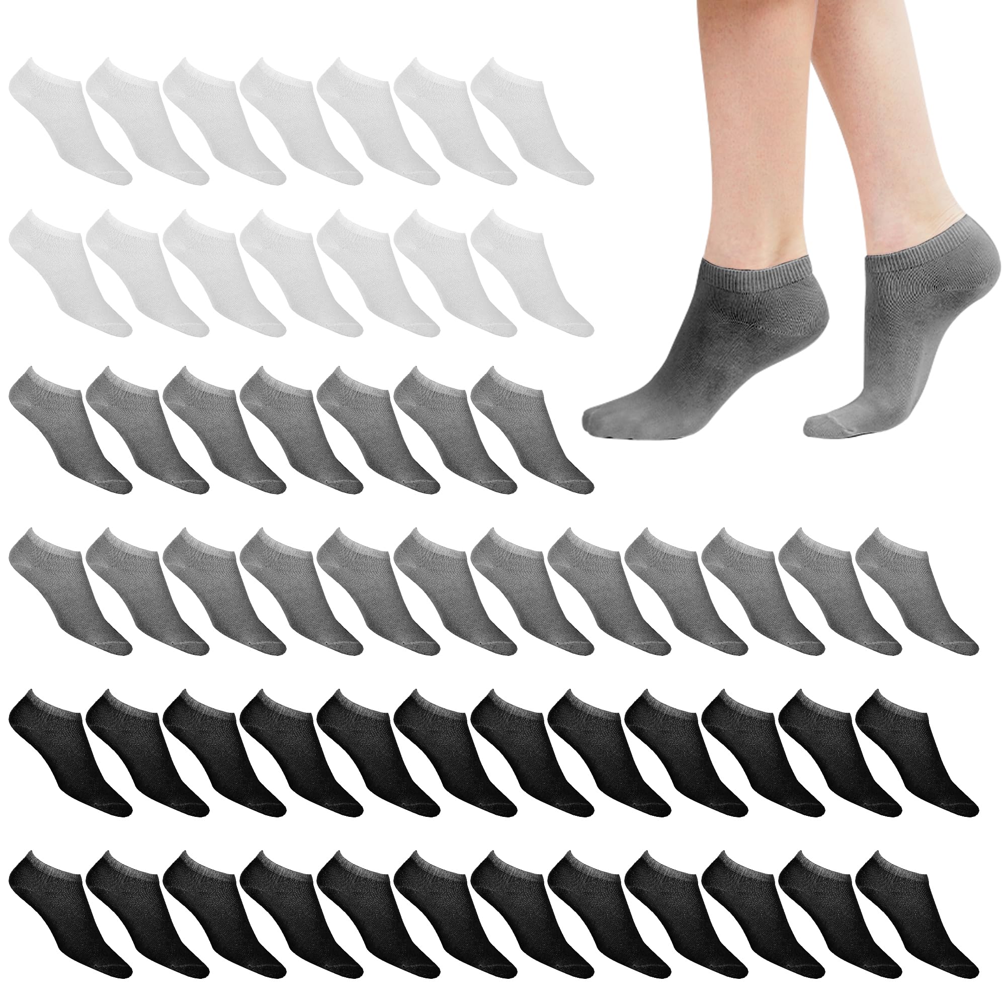 100 Pairs Women's Casual Crew & Low Cut Socks Size 9-11 - Breathable No Show Bulk Socks for Everyday Wear, Workout & Travel