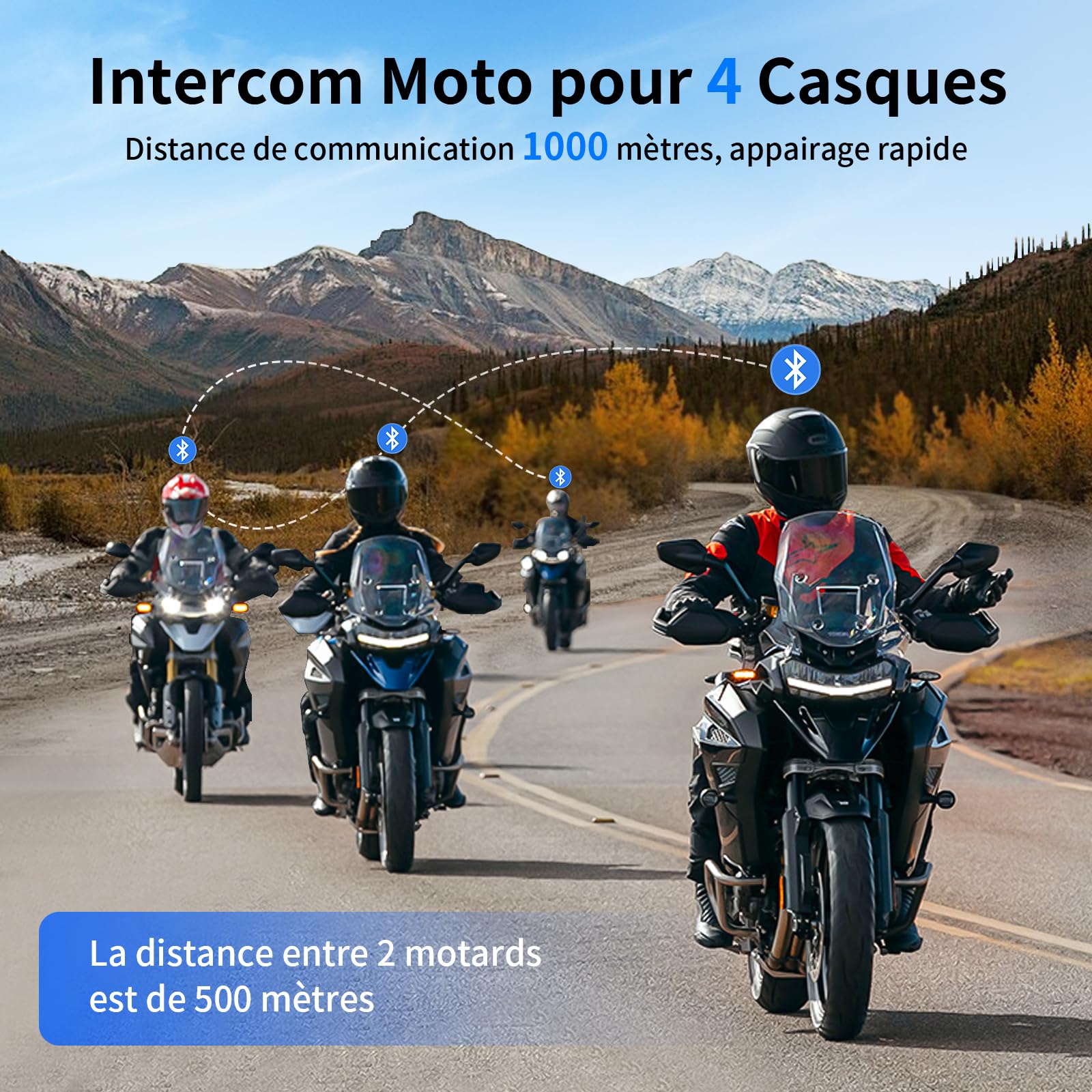 Fodsports M1-S Motorcycle Intercom - 4 Helmet Bluetooth System for Group Riding & Music Sharing