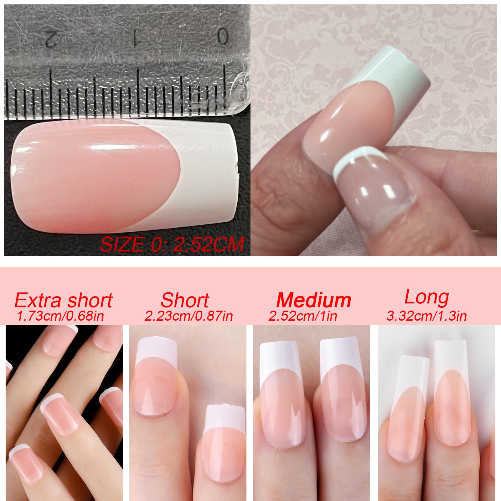AddFavor 120pcs White French Tip Press on Nails - Medium Square Fake Nails with Adhesive Tabs | Nude False Nails for Women & Girls | Perfect for Parties, Weddings & Daily Wear