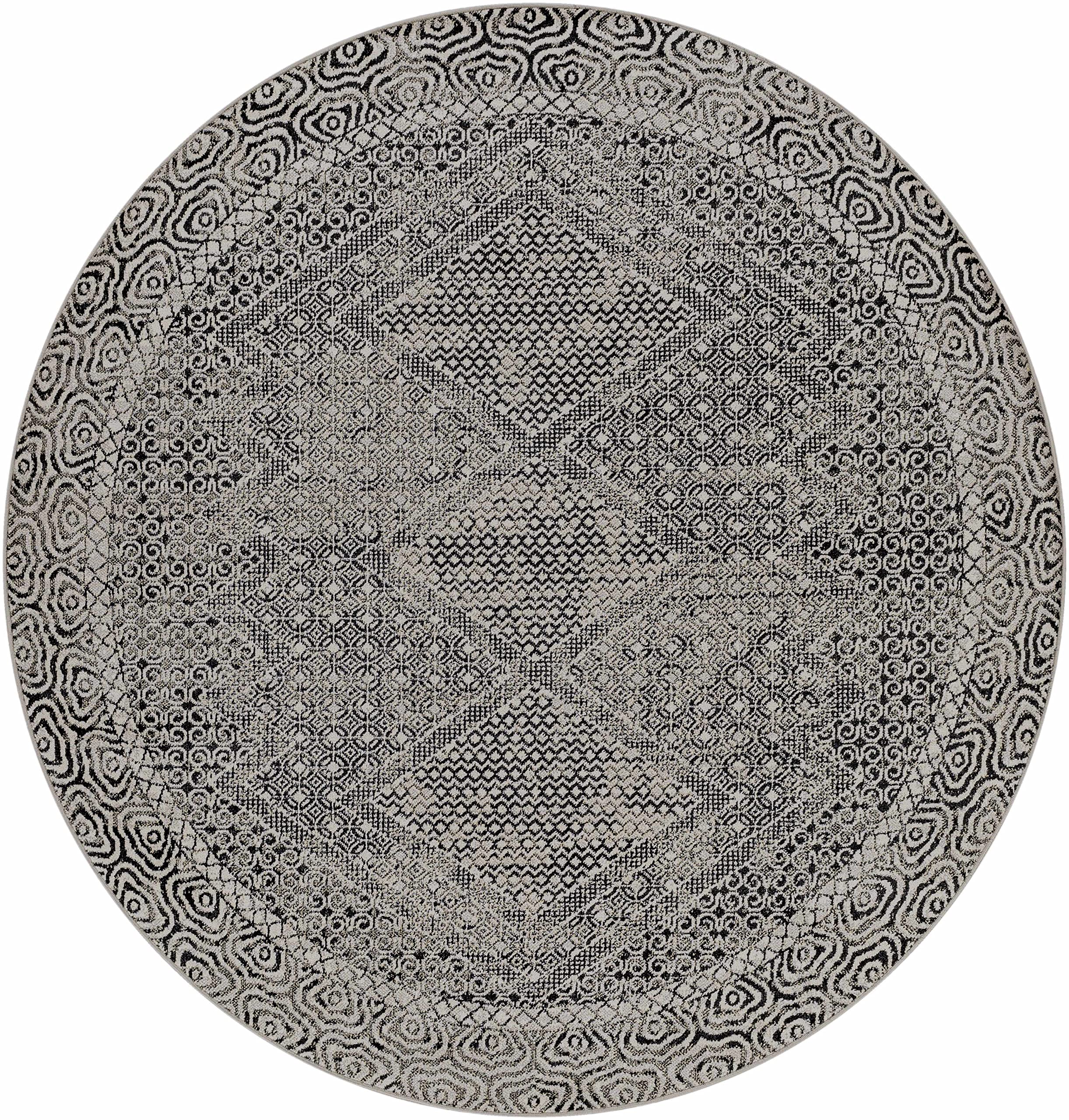 Hauteloom Consuelo Washable Area Rug - Black & Gray Round 6'7