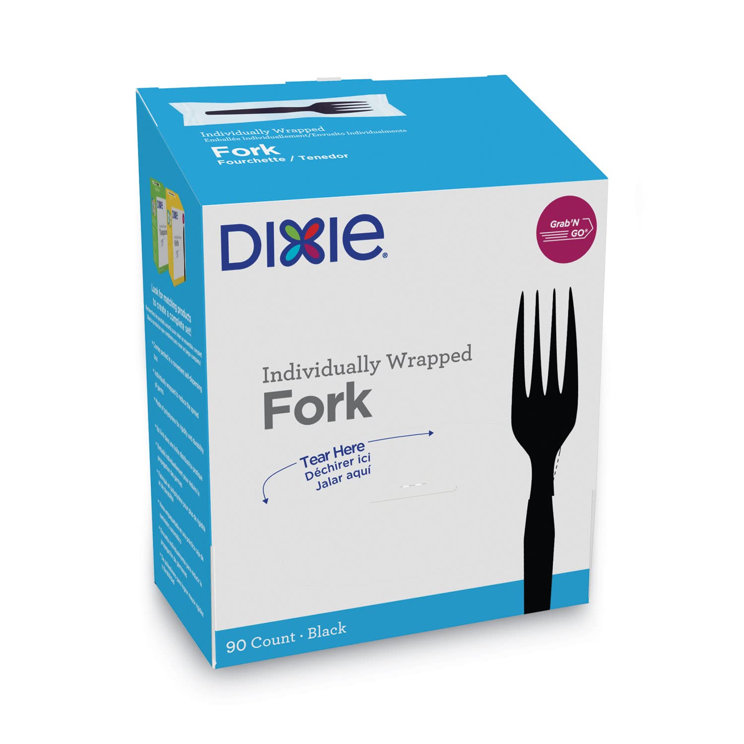 Dixie Grab'N Go Wrapped Cutlery - 90 Black Plastic Forks per Box (6 Boxes per Carton) | Perfect for Picnics, Parties, Catering & Office Lunches