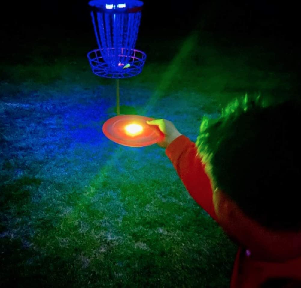 **Magnetic LED Disc Golf Basket Lights with Remote Control - Glow in the Dark Disc Golf Set for Night Play - Flat Circular Quad-Lite LED Lights for Disc Golf Baskets & Discs - Perfect for Backyard, Park, and Night Tournaments**