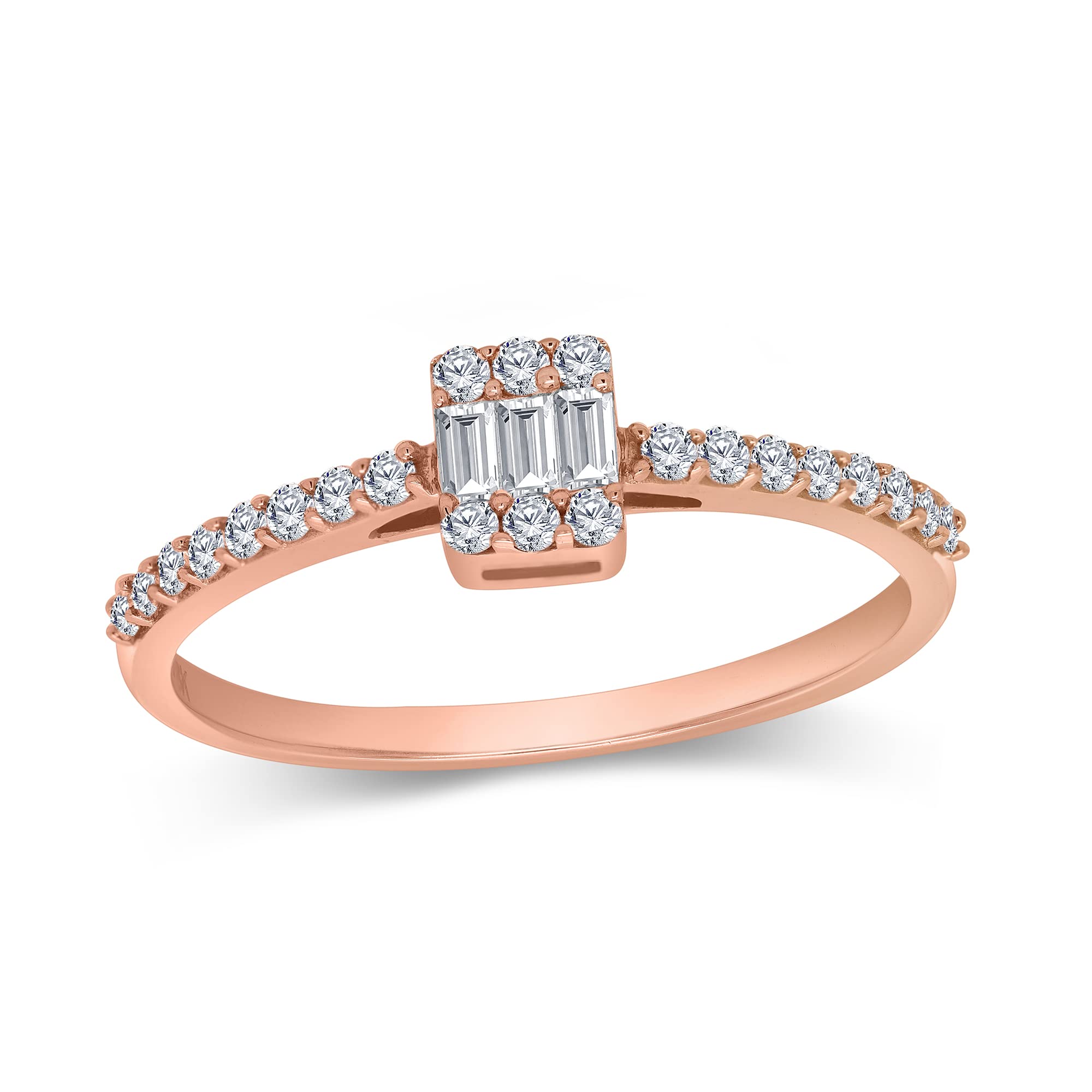 0.45 Ct Natural Diamond Engagement Ring for Women - 10K Solid Gold Round & Baguette Wedding Band (I2 Clarity, H-I Color) | Perfect for Proposals, Anniversaries & Everyday Elegance