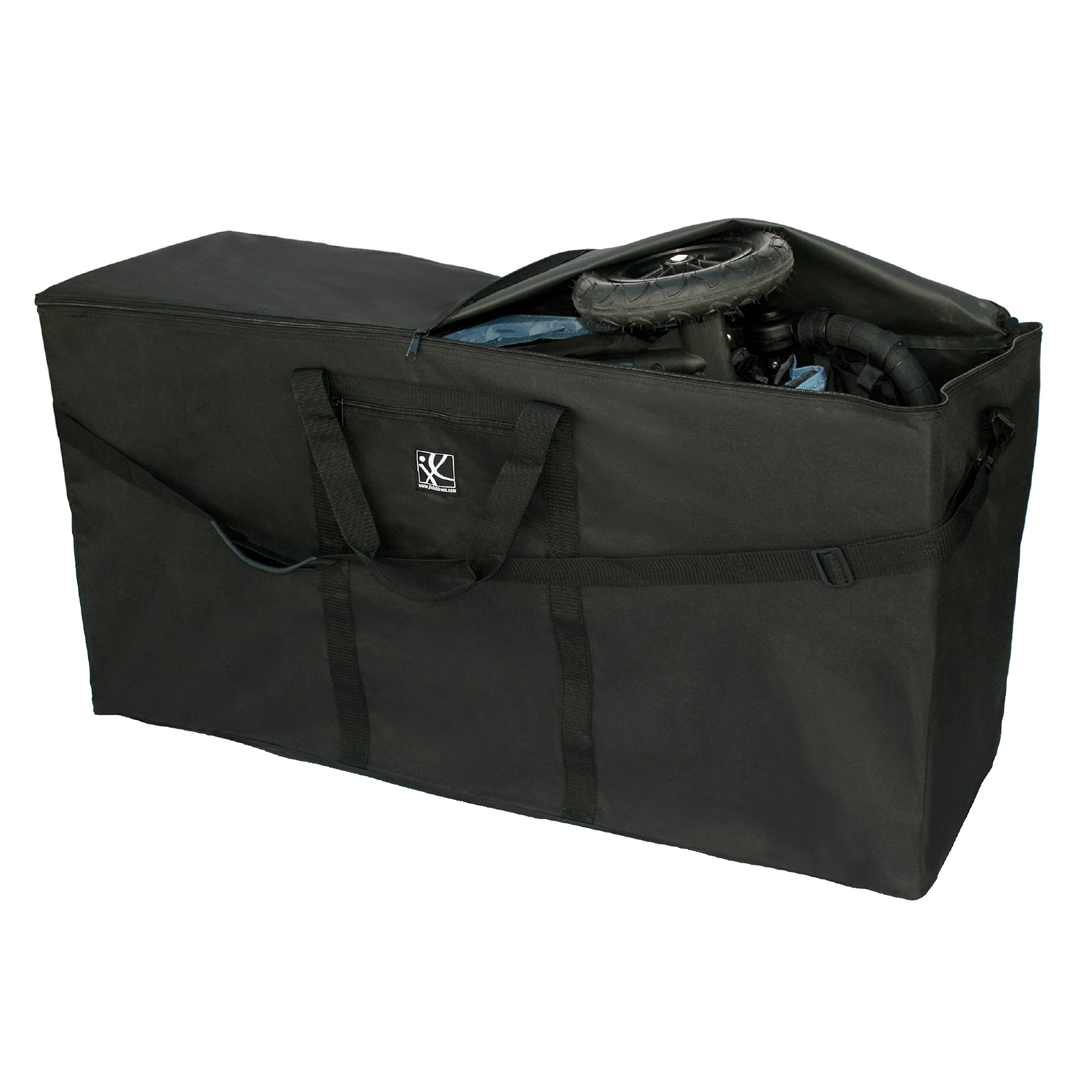 J.L. Childress Premium Stroller Travel Bag for Single & Double Strollers - Heavy Duty Protective Cover with Carry Handles & Detachable Padded Shoulder Strap - Ideal for Air Travel, Car Storage & Stroller Protection - Black