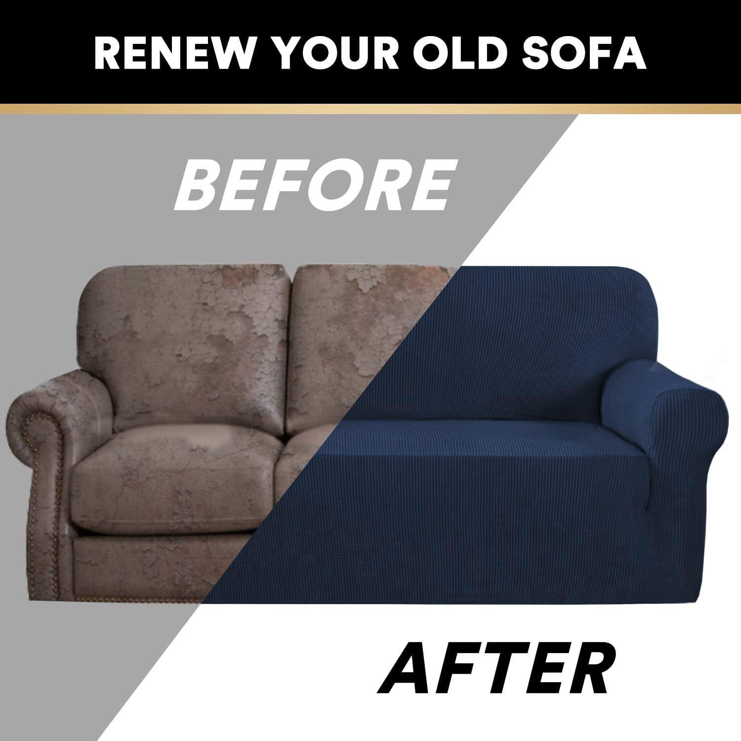 PrinceDeco Extra Large Washable Couch Cover for 3 Cushion Sofa - Pet Friendly Furniture Protector with Non-Slip Design - Fits Oversized Couches (Navy Blue) - Perfect for Living Room, Family Room & Pet Owners