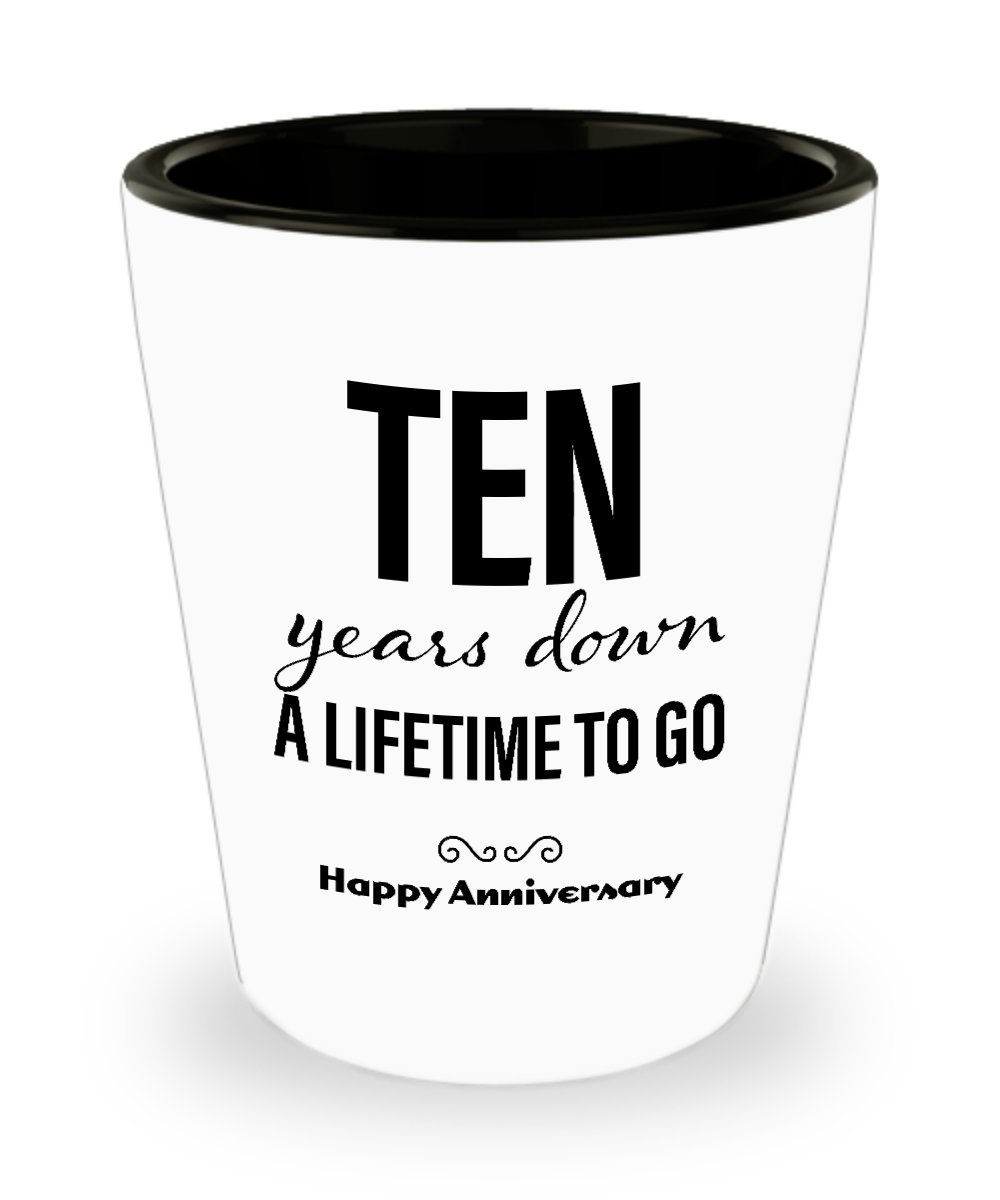 10th Anniversary Shot Glass Gift for Him - Unique Wedding Anniversary Present for Husband, Boyfriend, Men - 10 Years Down Celebration - Perfect for Romantic Dinners, Bachelor Parties & Groomsmen Gifts