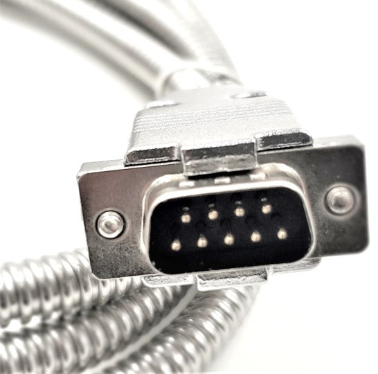 Premium 9 Pin RS232 Serial Cable Male to Male - 5 Feet Metal Armored for Industrial Equipment, POS Systems & Server Connectivity