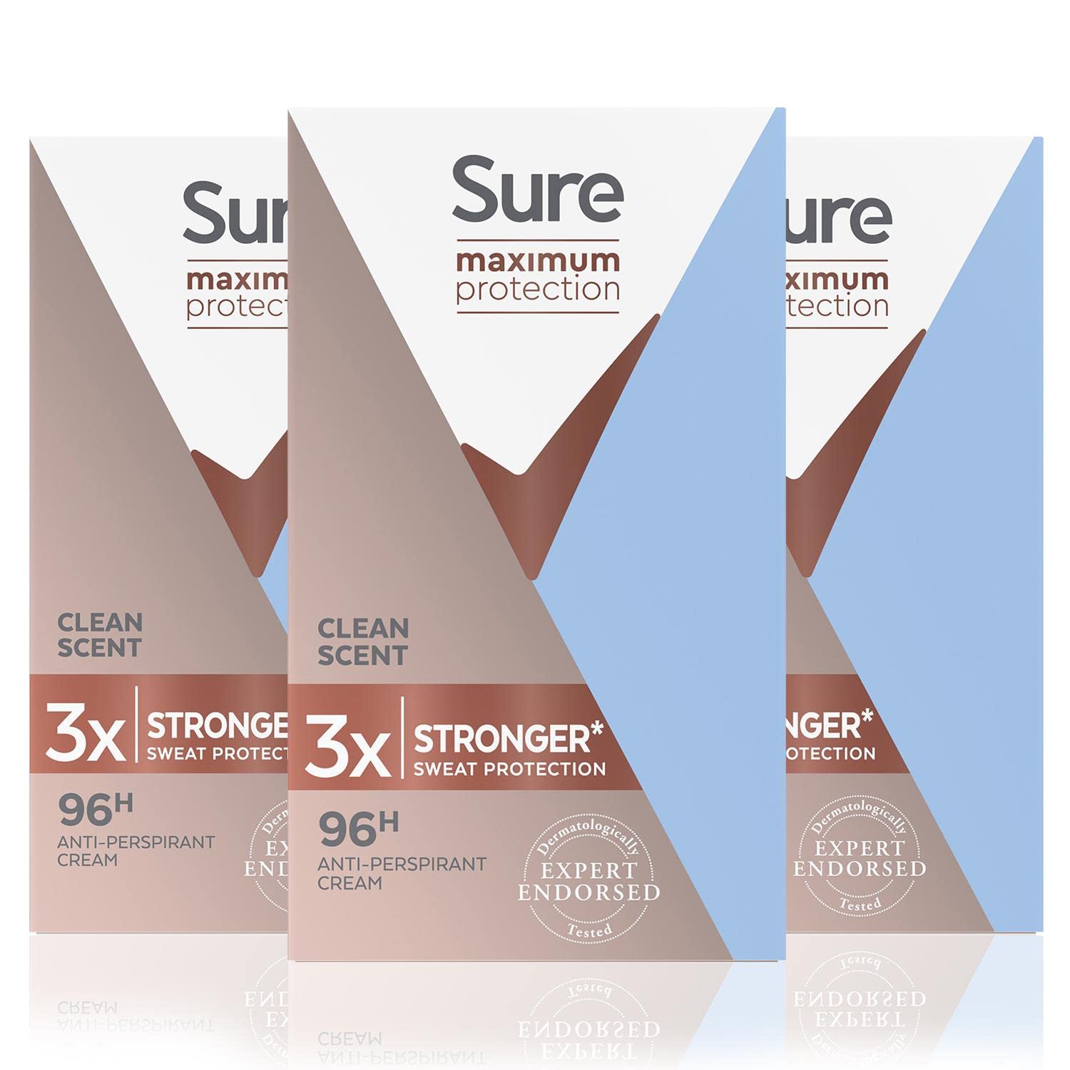 Sure Women Maximum Protection Clean Scent Anti-Perspirant Deodorant Cream - 45ml (Pack of 3) | Long-Lasting Odor & Wetness Control for Active Lifestyles, Workouts & Daily Freshness