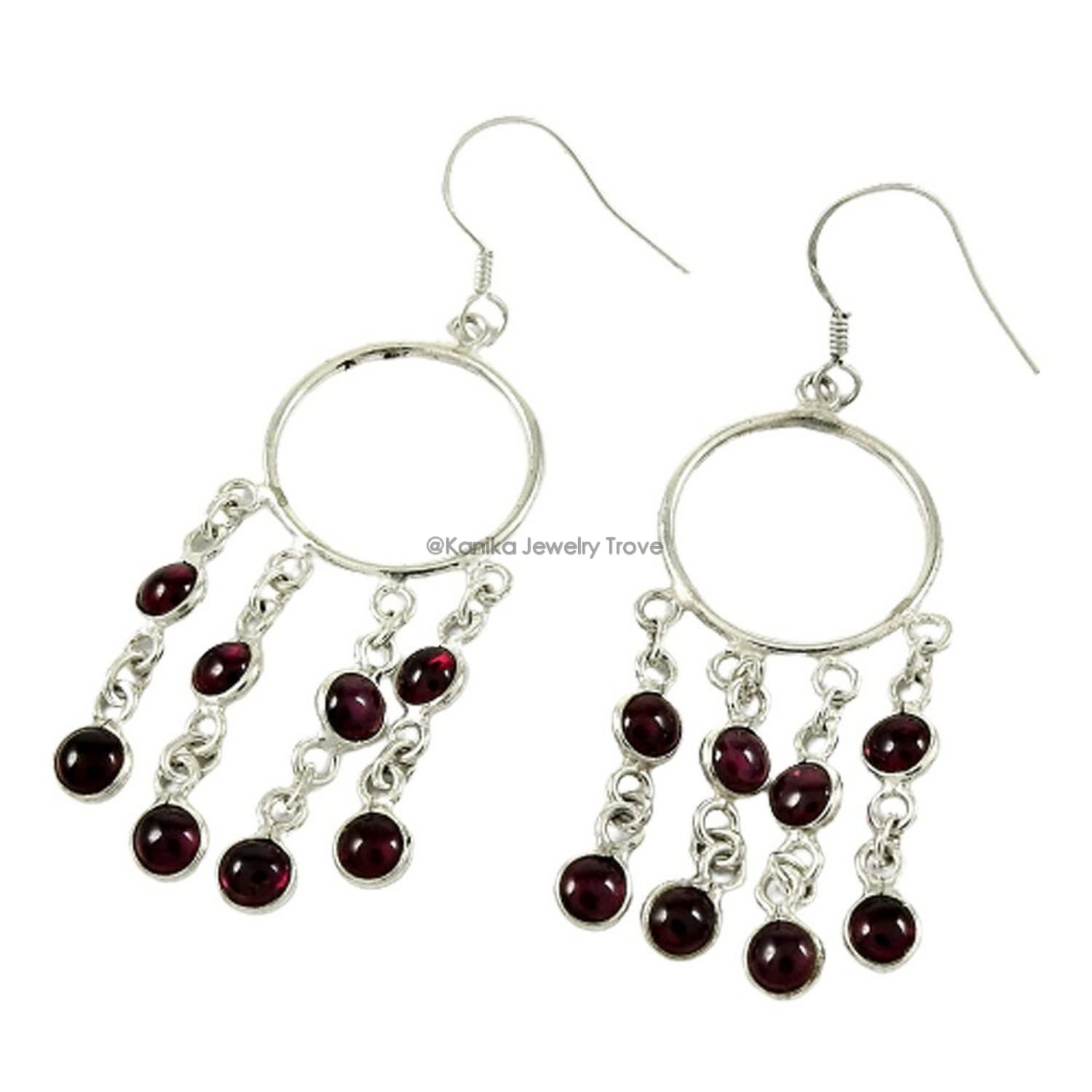Kanika Jewelry Trove 925 Sterling Silver Garnet Handmade Drop Dangle Earrings for Women & Girls | Elegant Gift for Weddings, Parties & Special Occasions