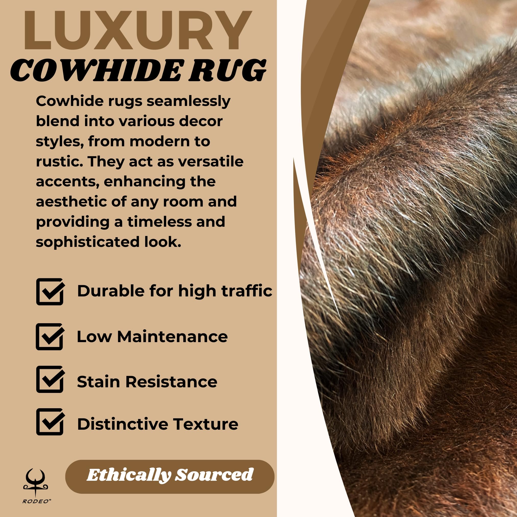 Premium Genuine Cowhide Rug - Durable & Easy to Clean Cow Print Area Rug - Ethically Sourced Hair-on Leather for Western, Ranch & Rustic Decor - Luxury XL Cowhide Rug (6x7-8 ft) - Perfect for Living Room, Bedroom or Cabin Floor Decor