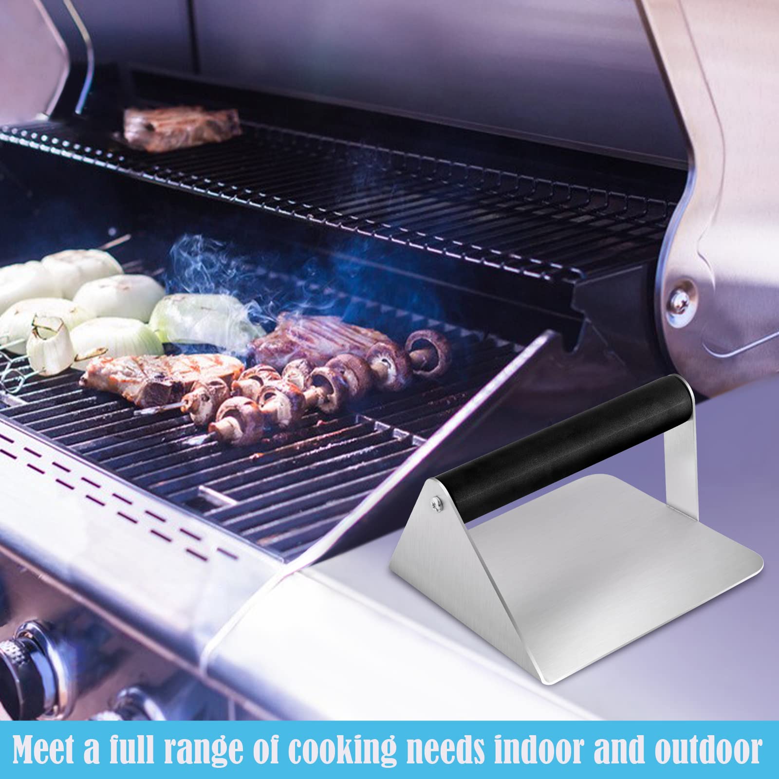 Premium Smash Burger Press - 2-Piece Stainless Steel Bacon & Hamburger Press with Heat-Resistant ABS Handle - Perfect for Flat Top Griddle, Teppanyaki, BBQ Grill, Steak & Sandwich Making - Non-Stick & Dishwasher Safe - Ideal for Home Kitchens, Restaurants & Outdoor Cooking