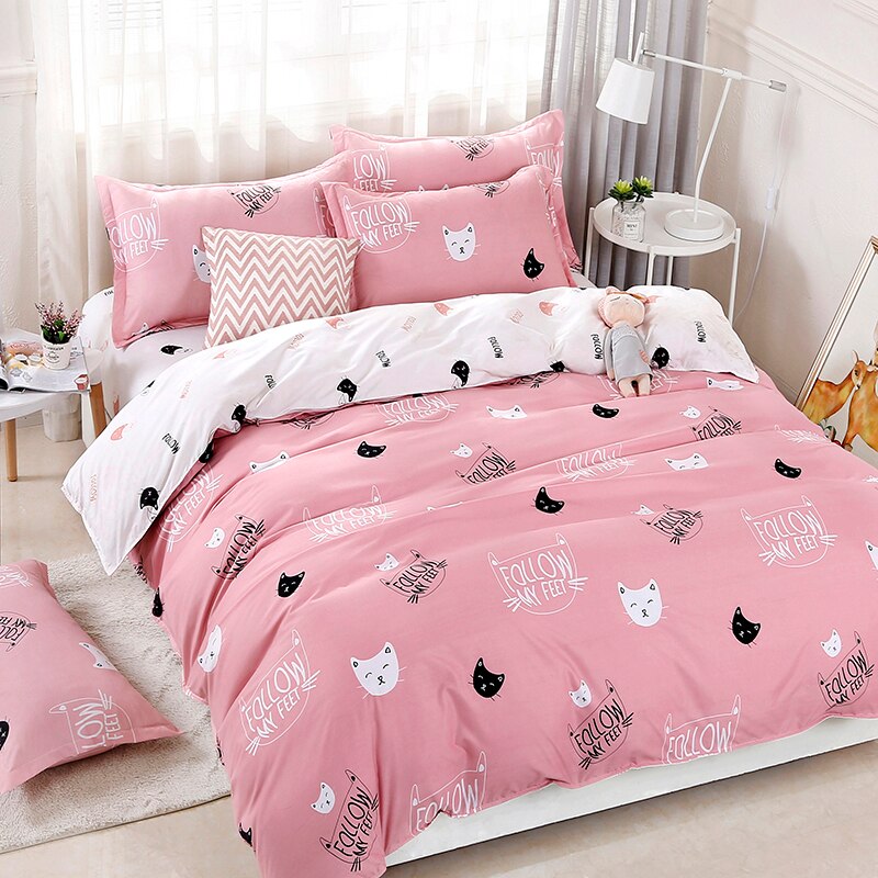 Pink Kitty Bedding Set - Soft Cute Cat Print Comforter & Pillowcase, 3-Piece Bed Sheet Set for Girls Teens, Perfect for Cozy Bedroom Decor & Gift Giving