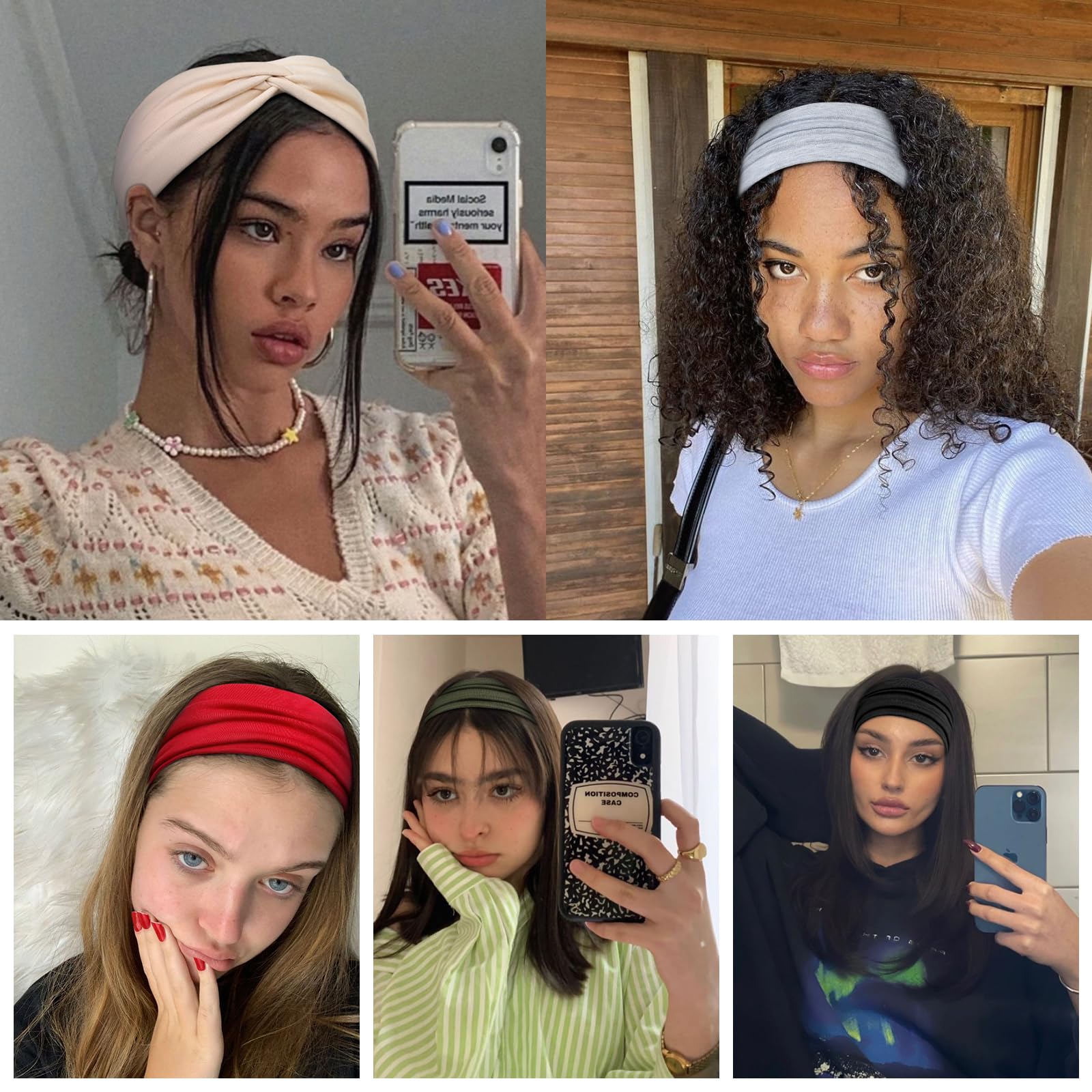 TERSE 6 Pack Non-Slip Wide Headbands for Women - Fashion Hair Bands for Workout, Yoga, Running & Sports - Soft Stretch Head Wraps for All-Day Comfort