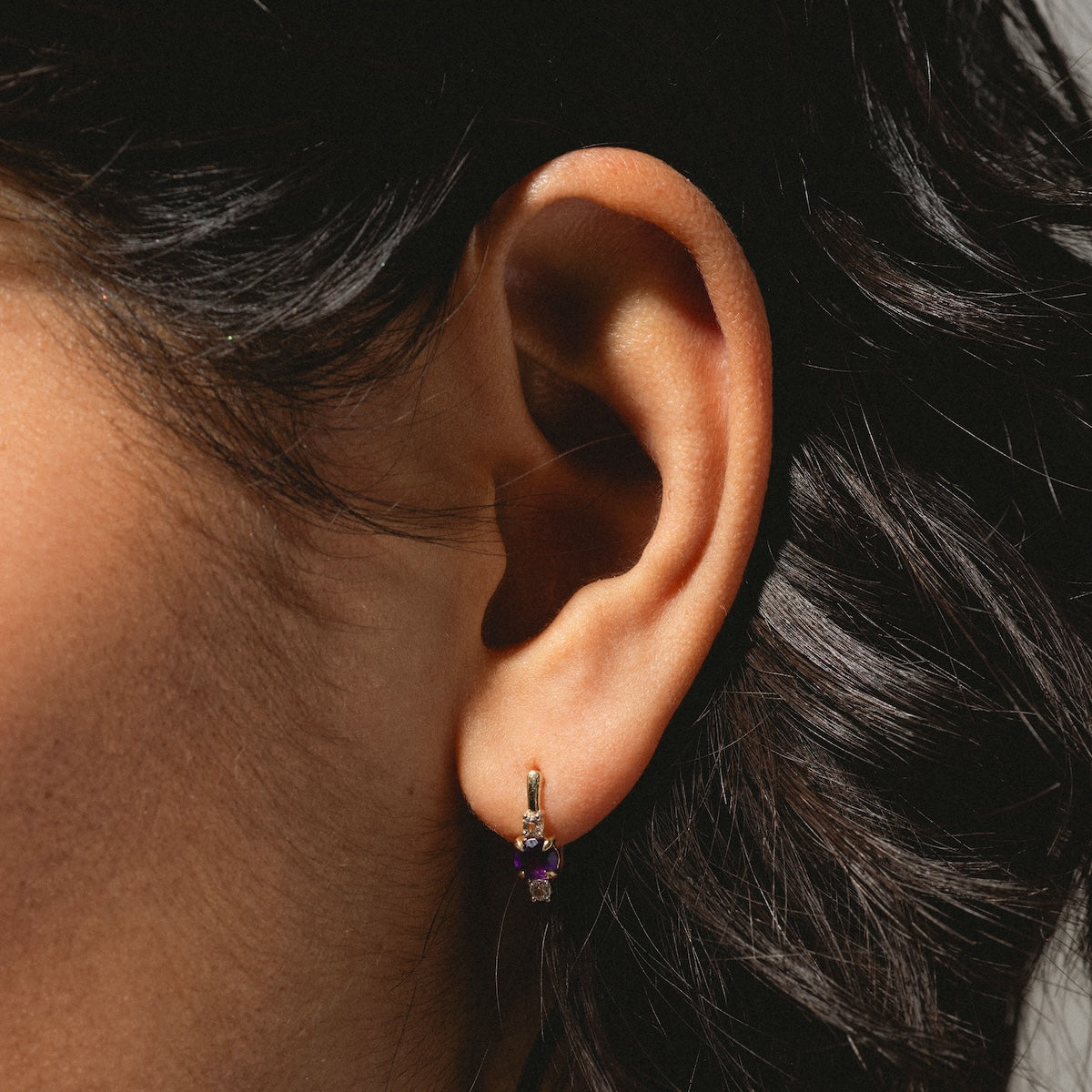 Solid Gold 2025 February Birthstone Amethyst Huggie Earrings for Women - Perfect Gift for Valentine's Day, Anniversary & Special Occasions