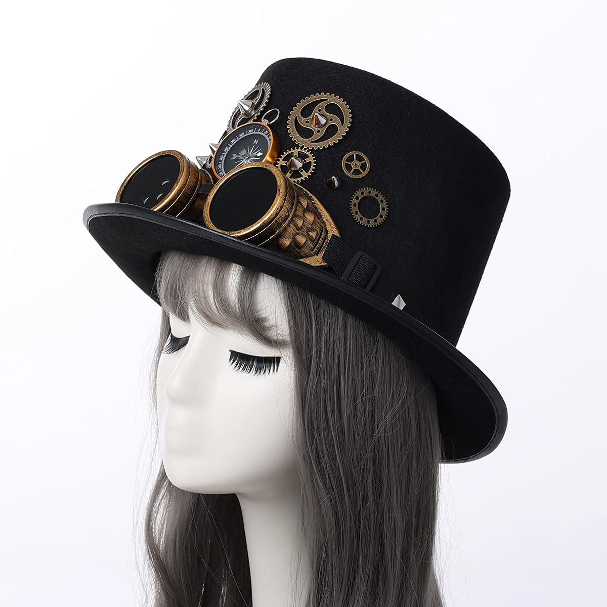 Steampunk Top Hat with Goggles for Women & Men - Victorian Gothic Halloween Costume Accessory for Cosplay, LARP, and Themed Parties