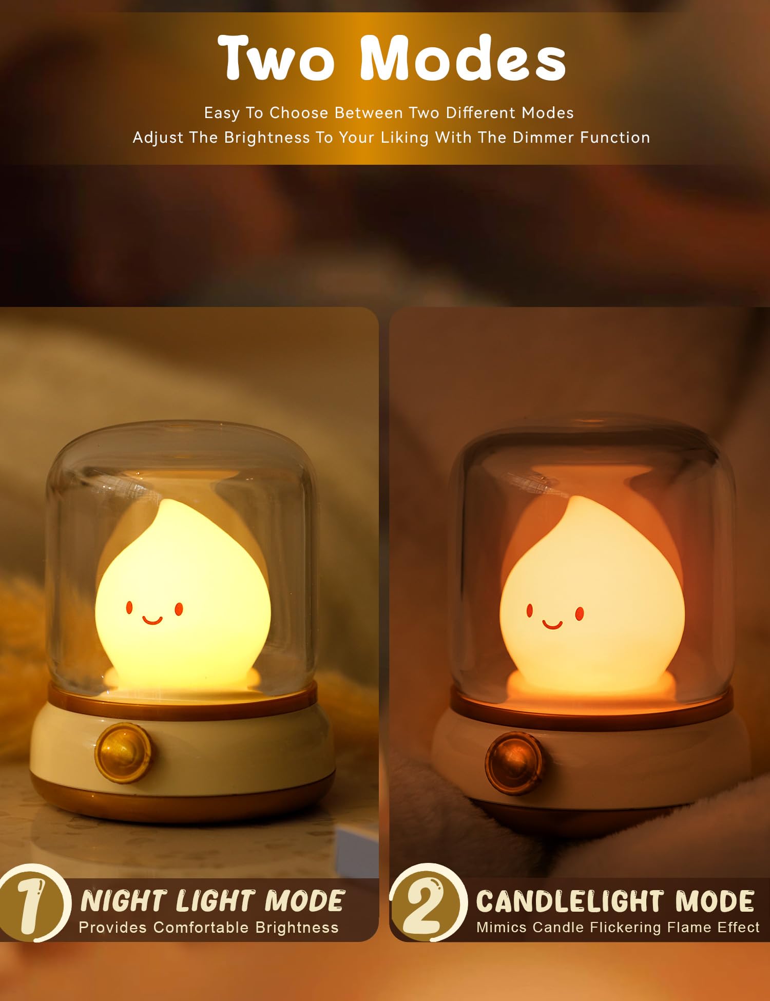 Flameless LED Candle Lamp - Adjustable Dimmable Rechargeable Night Light for Kids, Girls & Teens | Safe Bedroom Decor, Nursery Lighting, Birthday Gift | Perfect for Bedtime, Relaxation & Room Ambiance