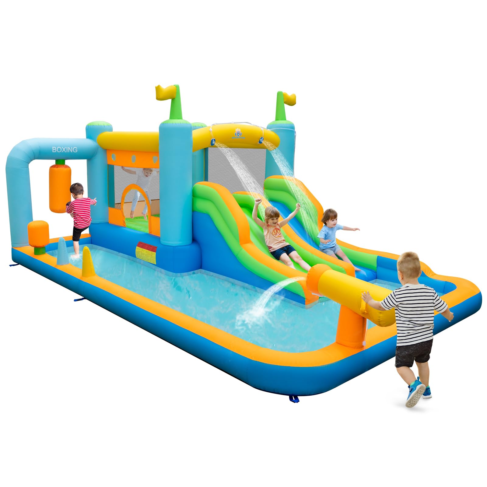 BOUNTECH Inflatable Water Slide - Boxing Theme Double Waterslide Bounce House for Kids, Blow Up Jump Castle for Boys & Girls Outdoor Birthday Party | Backyard Summer Fun, Pool Party Games, Water Play Activities
