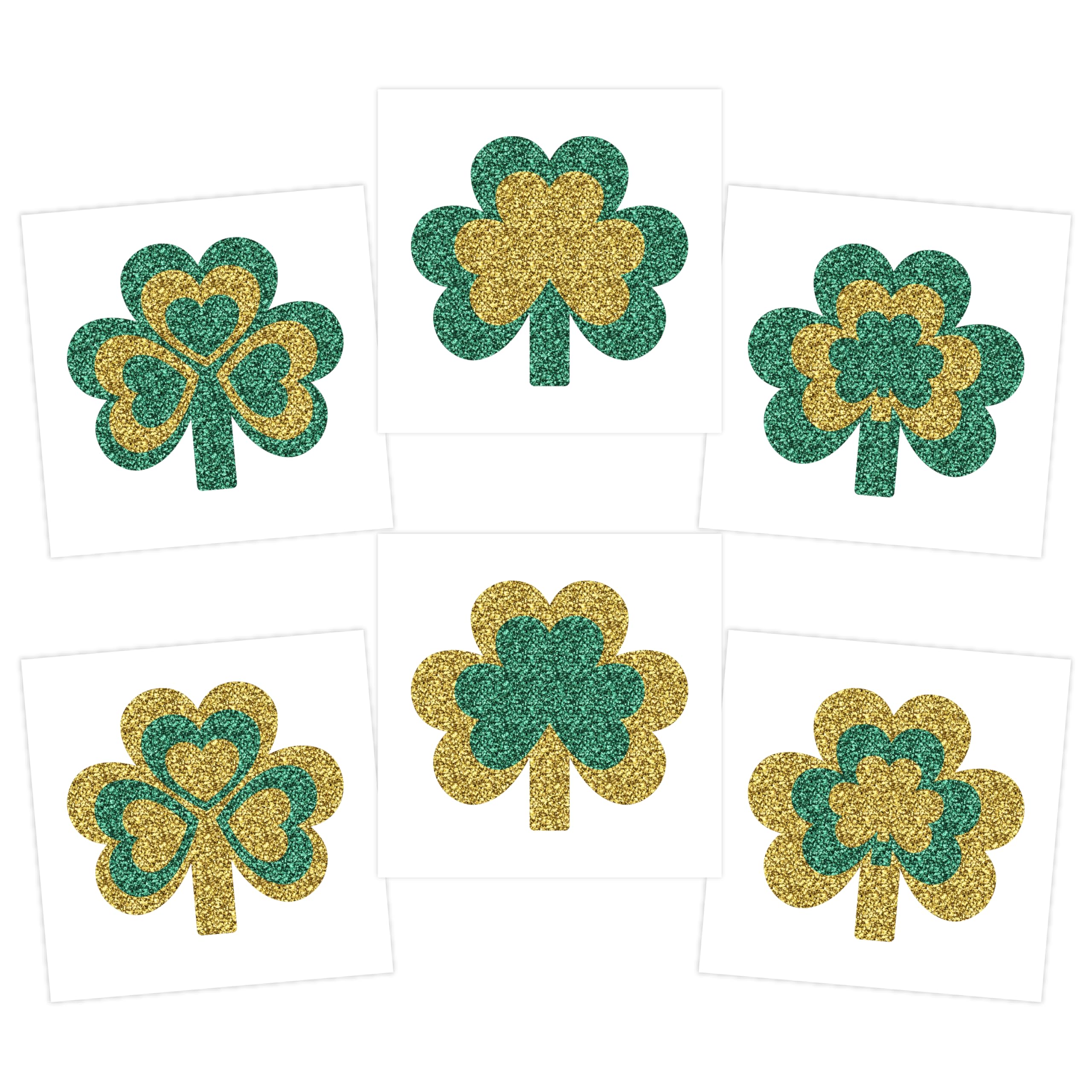 4E's Novelty Shamrock Temporary Tattoos - 24 Pack Glitter St. Patrick's Day Tattoos for Kids & Adults | Irish Party Favors, Face & Body Art | Perfect for Festivals, Parades & Themed Events
