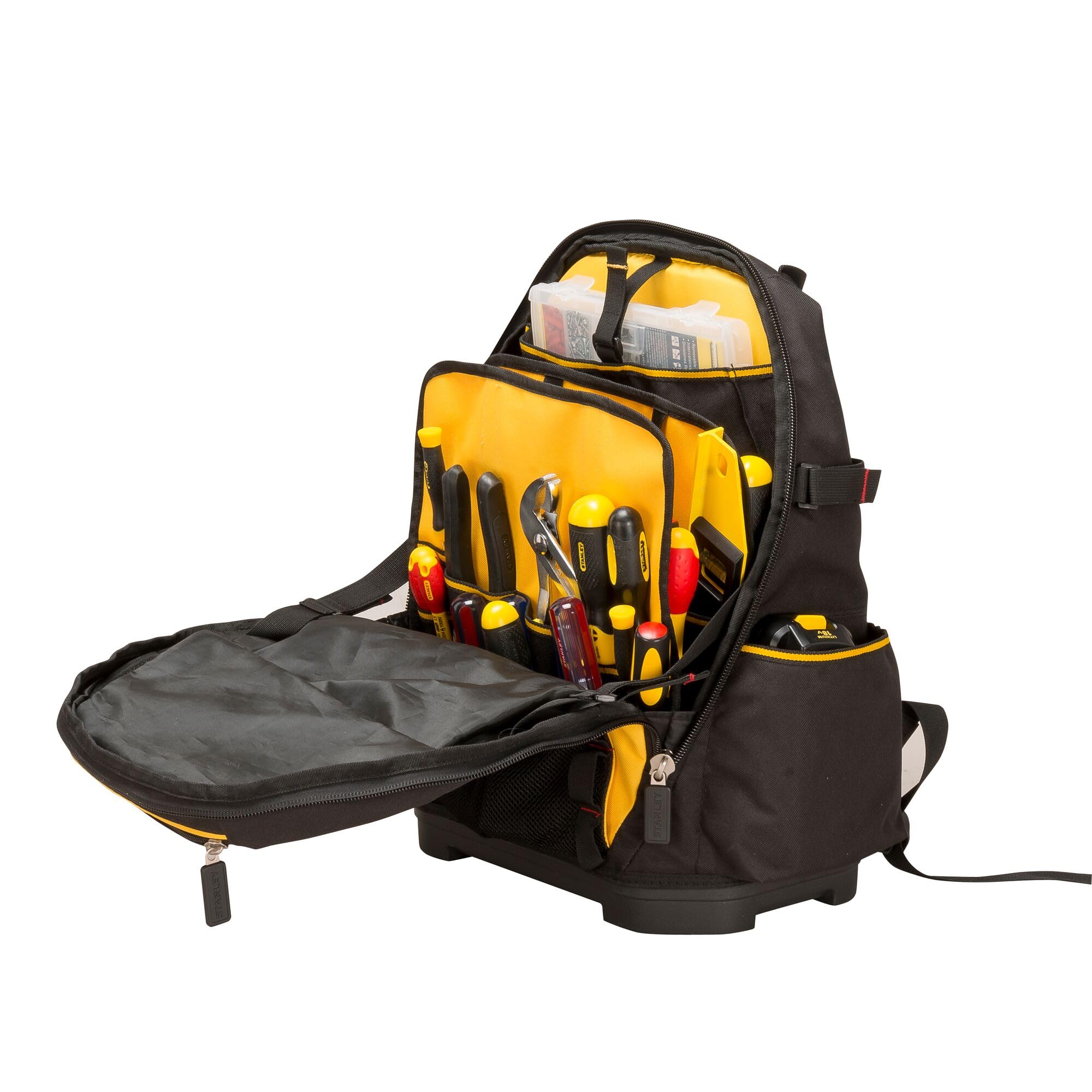 Stanley Heavy Duty Tool Backpack - Large Black Work Backpack for Construction, Tools & Equipment - Durable Storage for Job Sites, Camping & Outdoor Adventures