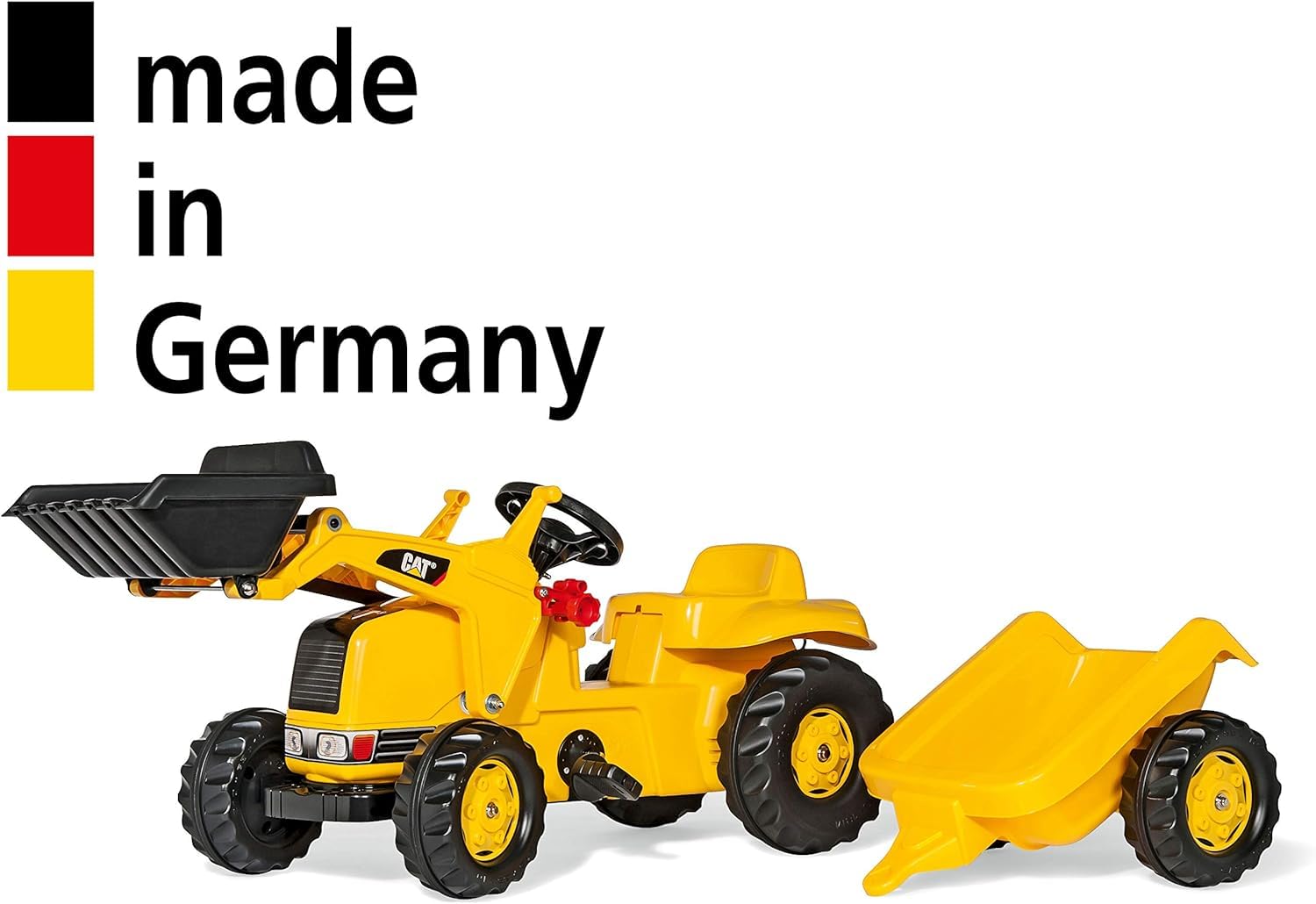Rolly Toys CAT Construction Pedal Tractor with Detachable Trailer - Yellow Front Loader Tractor for Kids Ages 2.5+ | Outdoor Play, Pretend Construction, Backyard Fun