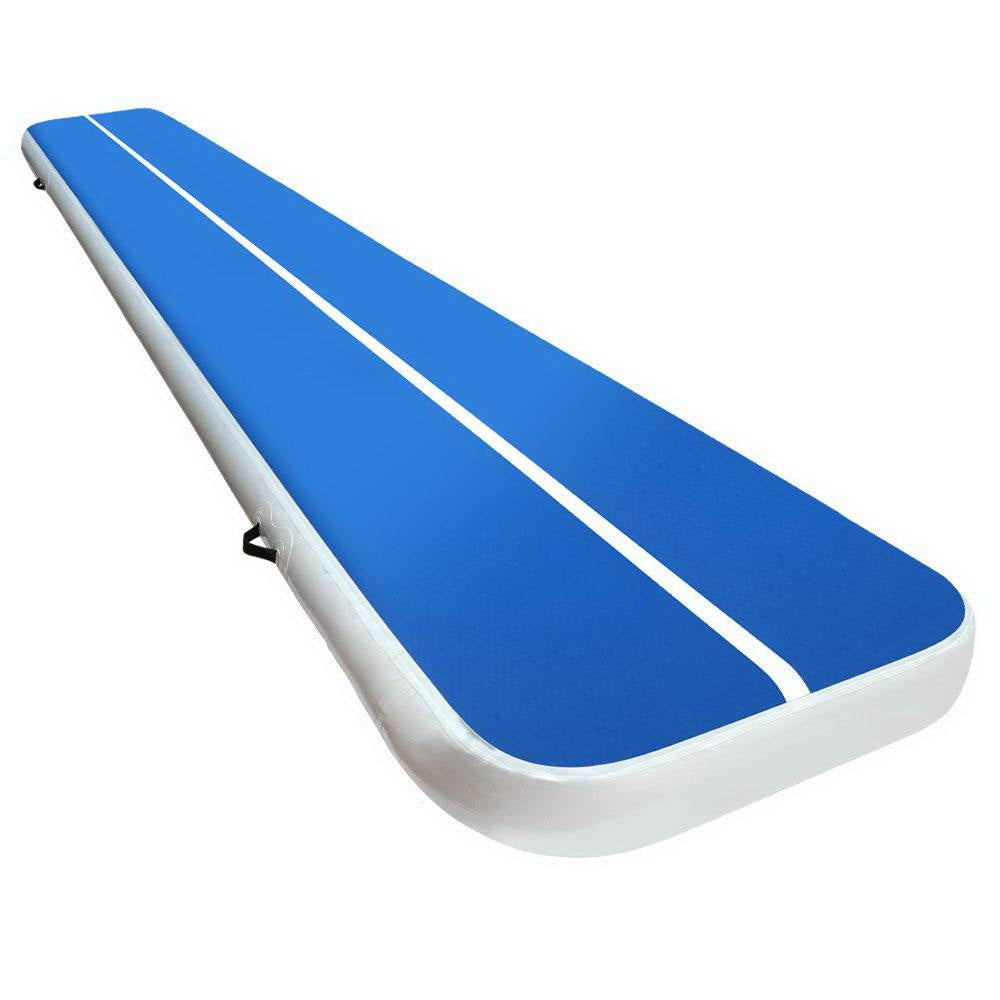 5m x 1m Inflatable Air Track Mat - 20cm Thick Gymnastic Tumbling Mat for Home & Gym Training - Blue and White Design - Perfect for Cheerleading, Parkour, Yoga and Kids Play