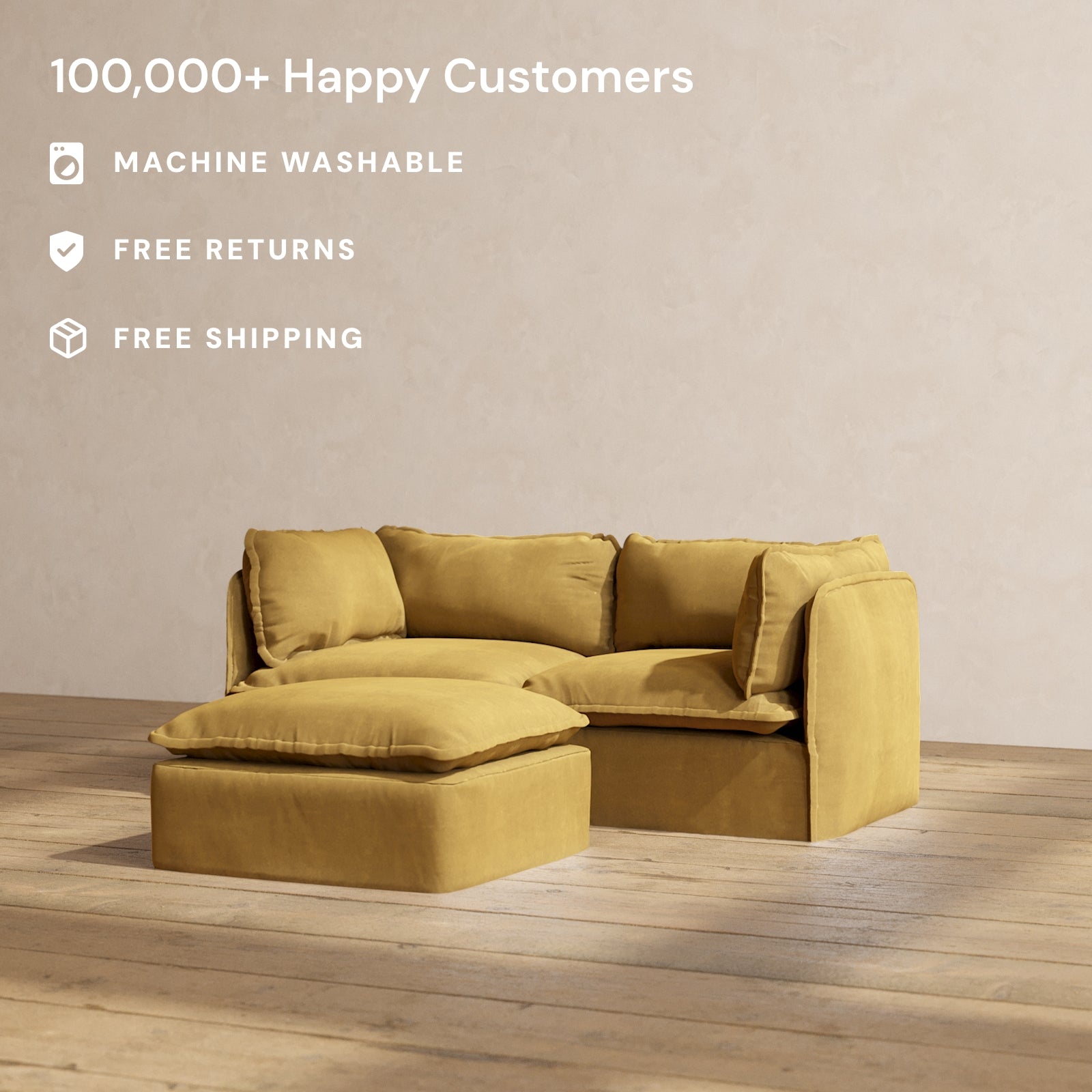 Modular Performance 2 Seater Sofa with Ottoman in Toffee Brown | Modern Sectional Couch for Living Room, Lounge & Home Theater Relaxation