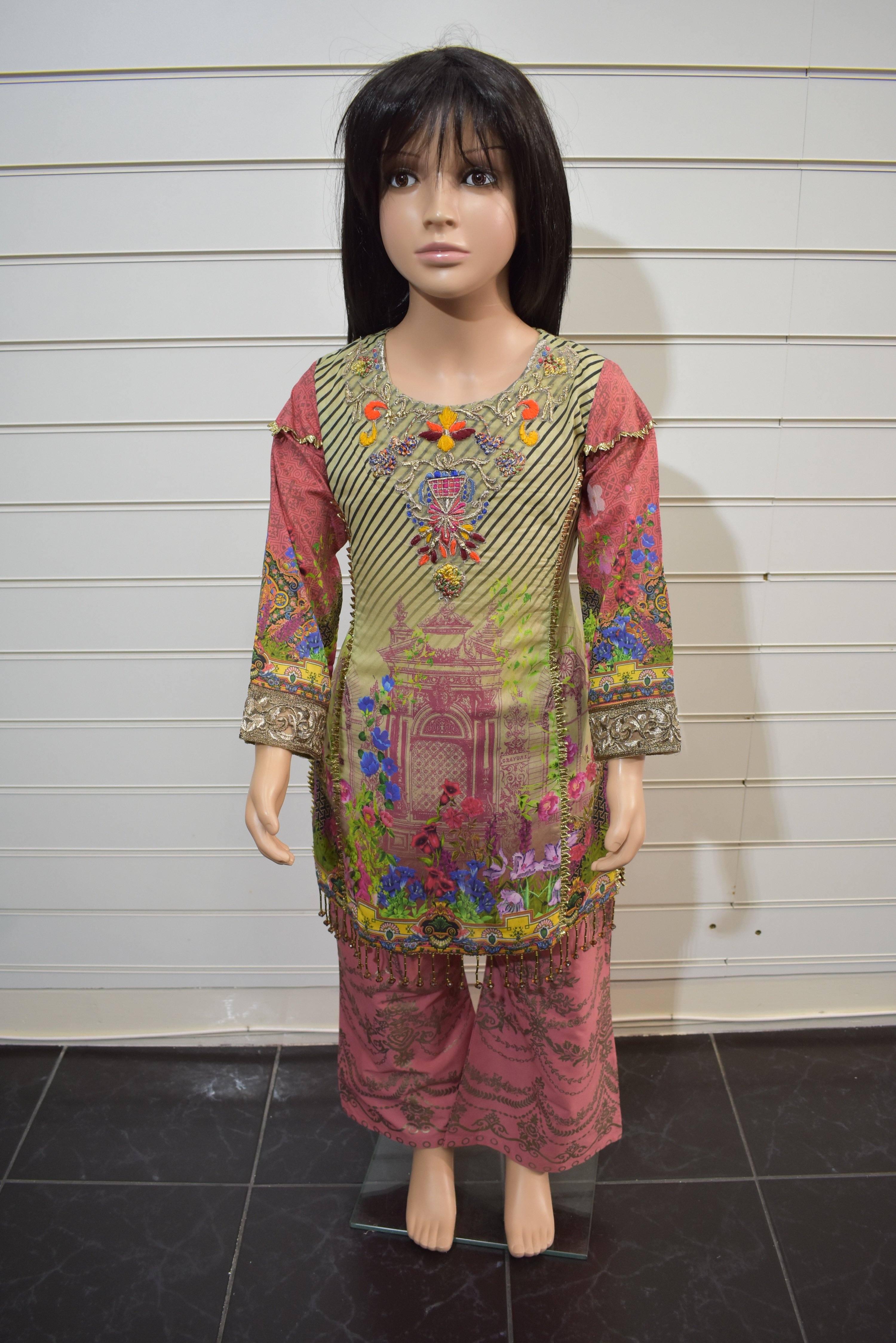 Simrans Kids Digital Print Outfit with Printed Sharara Trousers AL21K - Stylish Ethnic Wear for Girls' Parties & Festivals