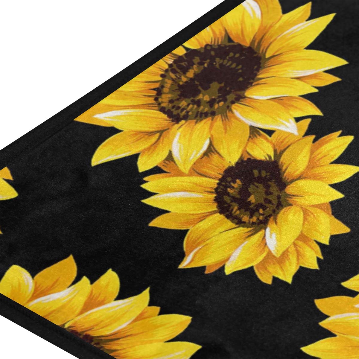 Anti-Fatigue Non-Slip Kitchen Rug - Cushioned Comfort Standing Mat with Black Sunflower Design, 39x20 Inch - Perfect for Cooking, Dishwashing, and Home Decor