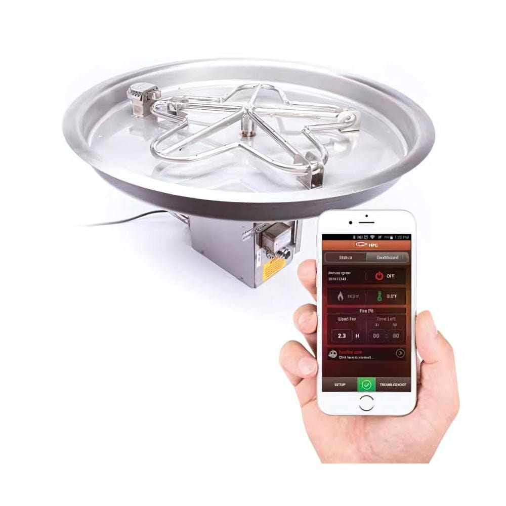 HPC Round Bowl Gas Fire Pit Insert with Hi/Low Electronic Ignition & Torpedo Burner - Outdoor Patio, Backyard, Camping Fire Pit for Cozy Gatherings