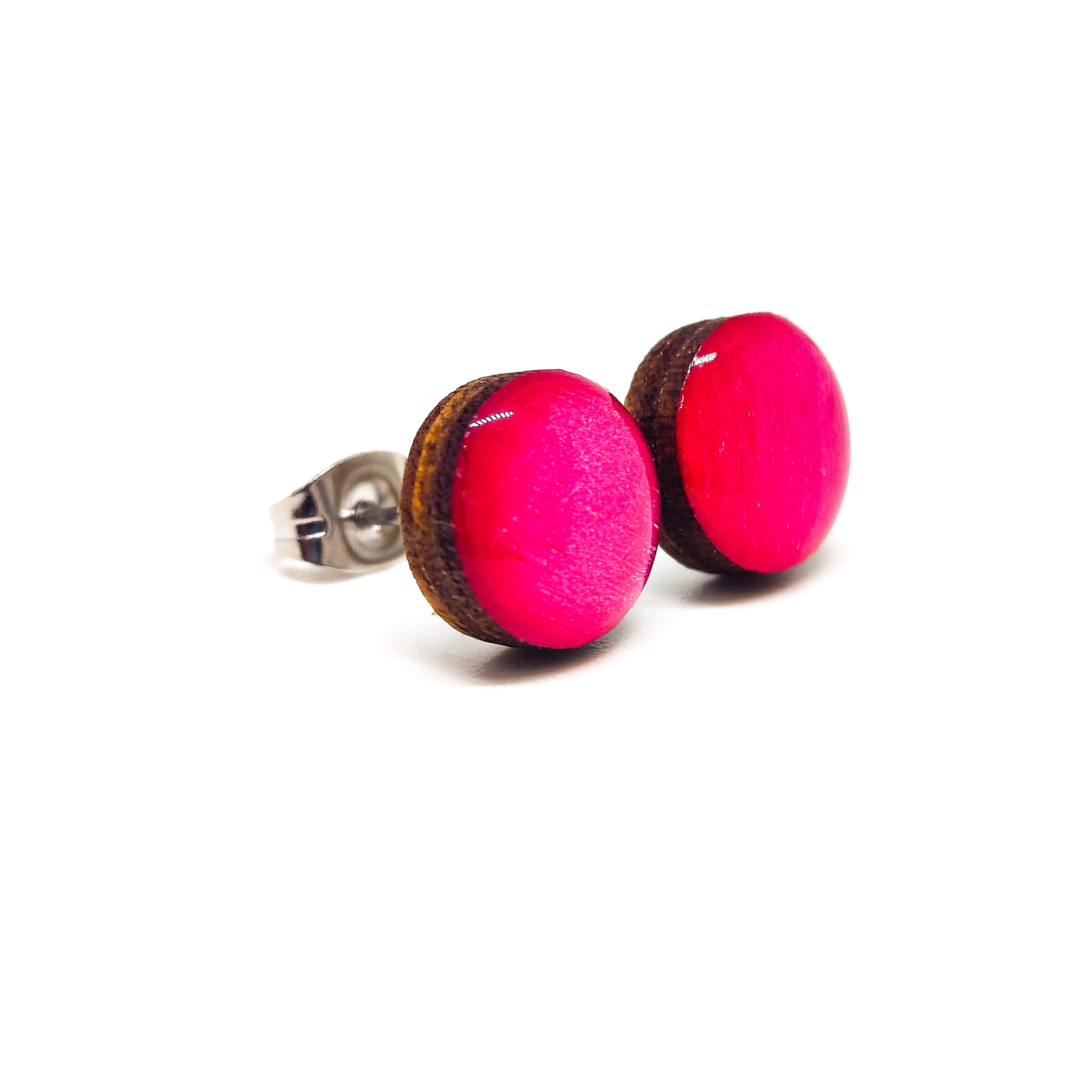 Handmade Stud Earrings for Women & Men - 10mm Shimmer Stainless Steel Earrings for Sensitive Ears | Hot Pink Shimmer | Perfect for Daily Wear, Parties & Gifts