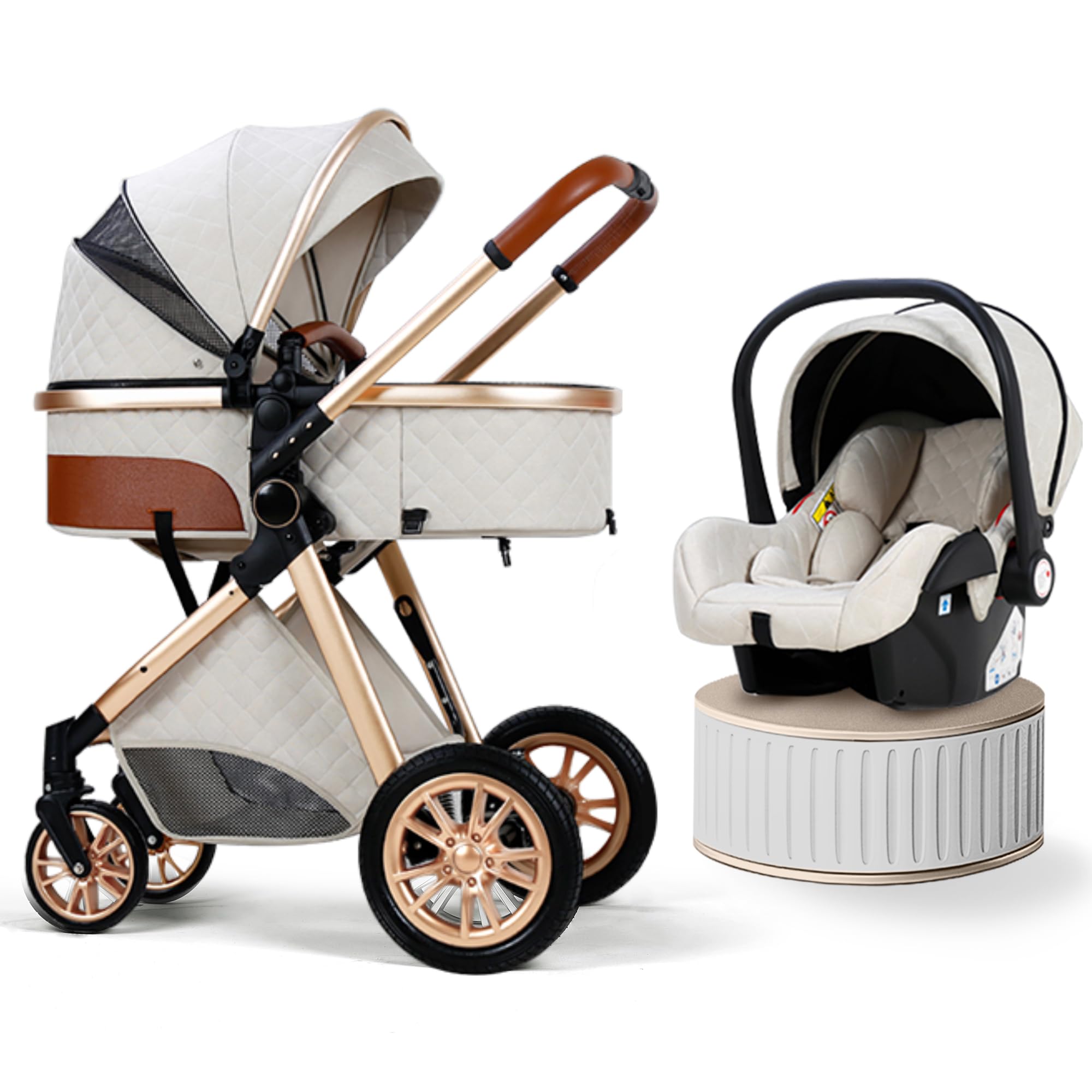 Premium Vista Reversible Stroller - Luxury Folding Baby Pushchair with High Landscape Design & Adjustable Seat (Beige) | Perfect for City Walks, Shopping & Travel