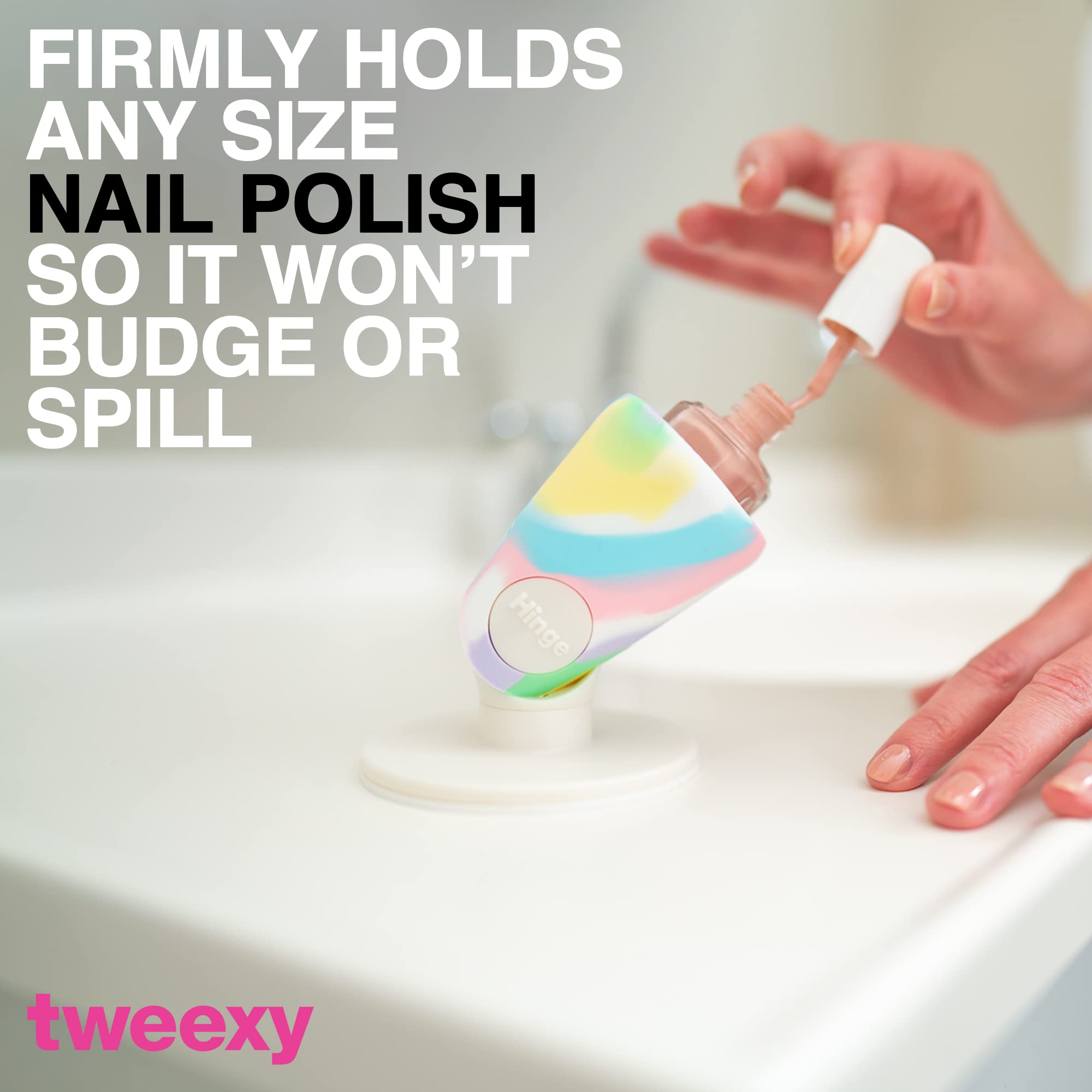 Tweexy Hinge Untippable Nail Polish Bottle Holder - Anti-Spill Nail Polish Stand with IntelliStick Airlock Suction | Tilted Design for Easy Fingernail Painting | Perfect for Nail Art & DIY Manicures at Home | Unicorn Style