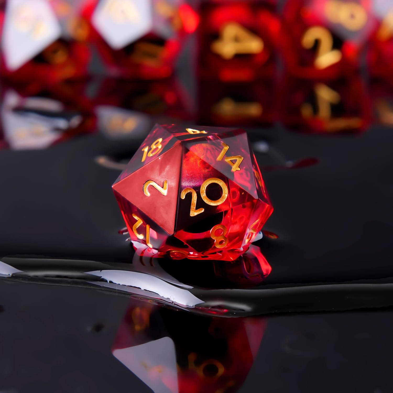 YEMEKO Beholder's Eye DND Dice Set - Dragon Eye Liquid Core Sharp Edge Handmade Polyhedral Dice for Dungeons & Dragons, TTRPG, RPG Roleplaying Games (Red Dragon Eye) - Perfect for D&D Campaigns, Tabletop Gaming & Collectors