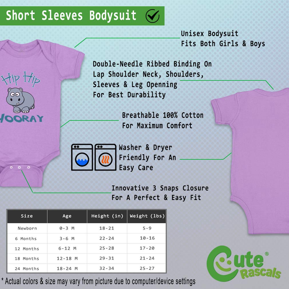 Custom Baby Bodysuit - Adorable Hippo & Hip Hooray Design - Soft White Cotton Infant Onesie for Boys & Girls | Perfect for Newborn Photoshoots, Birthday Parties & Everyday Wear