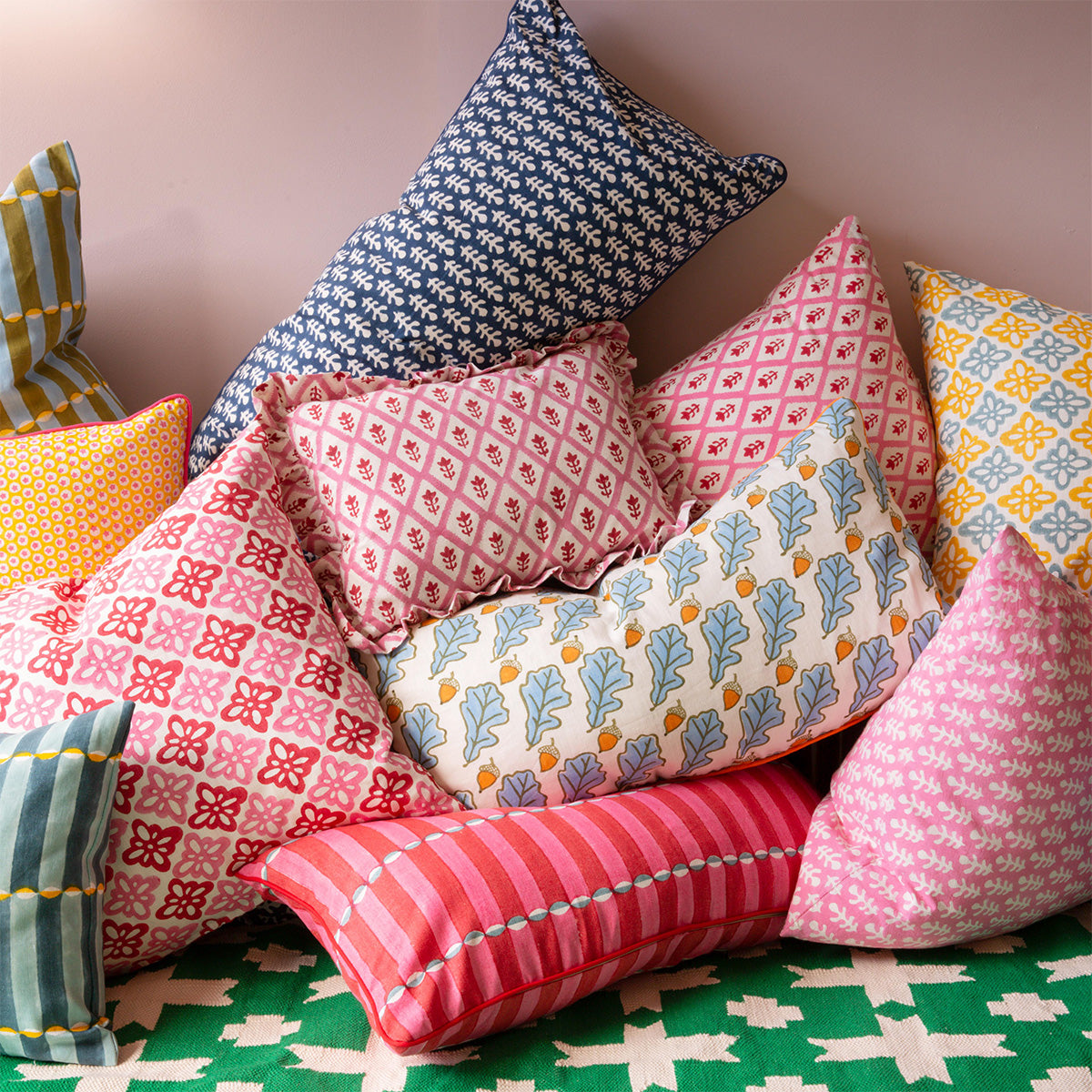 Frilled Cushion Cover - Soft Pink Tuk Tuk Design for Sofa, Bed & Home Decor | Cozy & Stylish Living Room Accessory