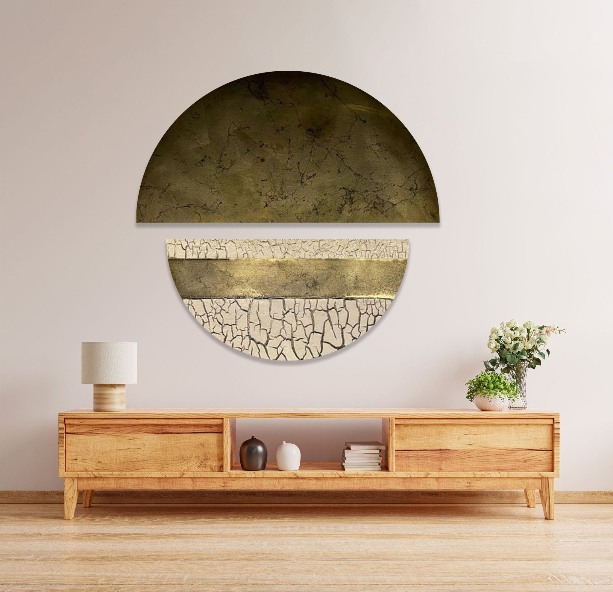 2 Piece Abstract Beige Cracked Glass Wall Art Set - Modern Home Decor for Living Room, Bedroom & Office - Unique Cracked Texture Canvas Painting for Contemporary Interior Design