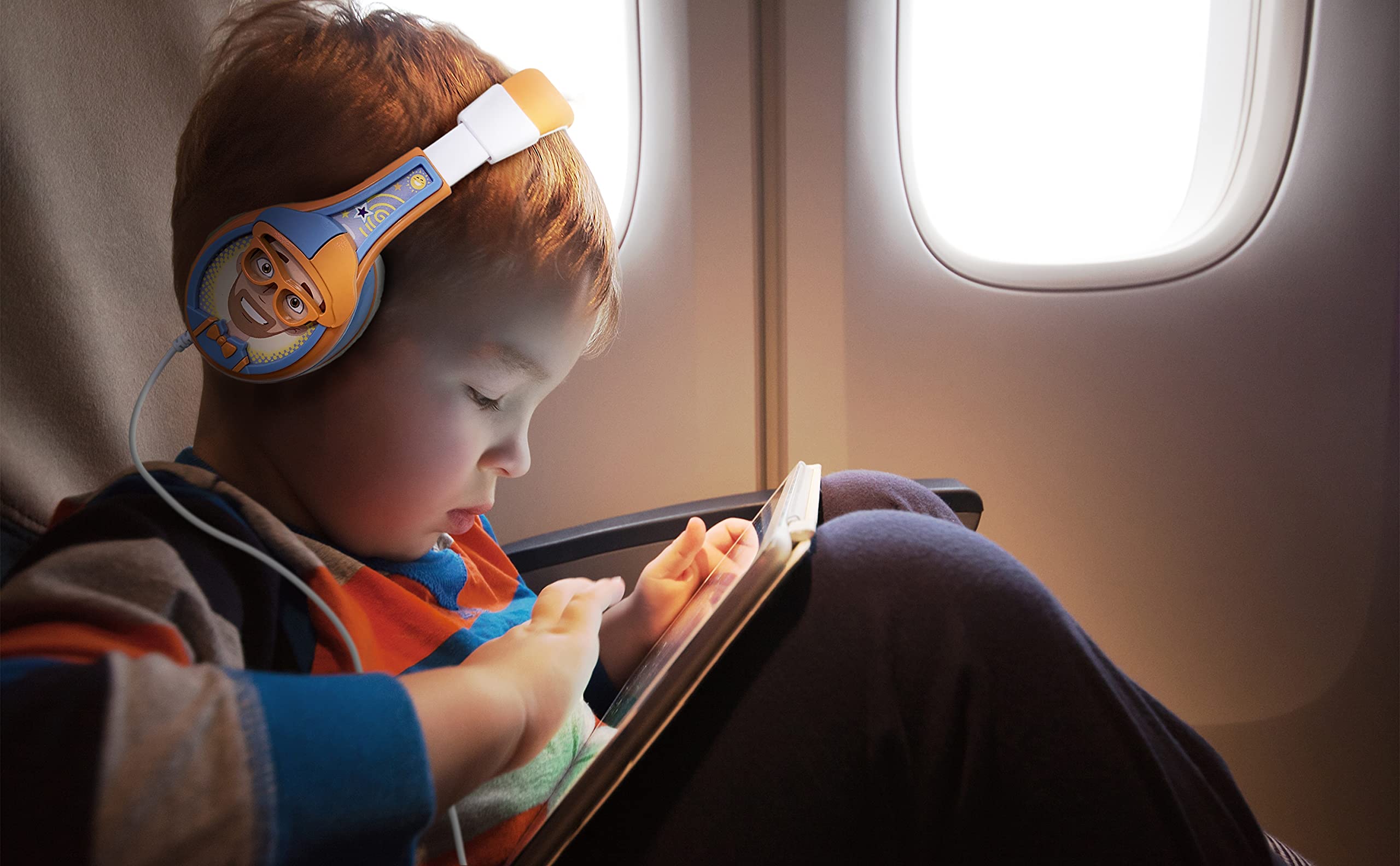 Blippi Kids Headphones with Volume Control - Wired Stereo Earphones for School, Home & Travel - Tangle-Free Design & 3.5mm Jack - Perfect for Online Learning, Airplane Rides & Quiet Playtime