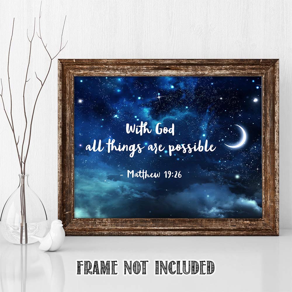 TJ Originals - Matthew 19:26 Bible Verse Wall Art 'With God All Things Are Possible' - 11x14 Inspirational Christian Home Decor for Living Room, Bedroom & Office - Perfect Gift for Women, Family & Friends (Starry Night Design)